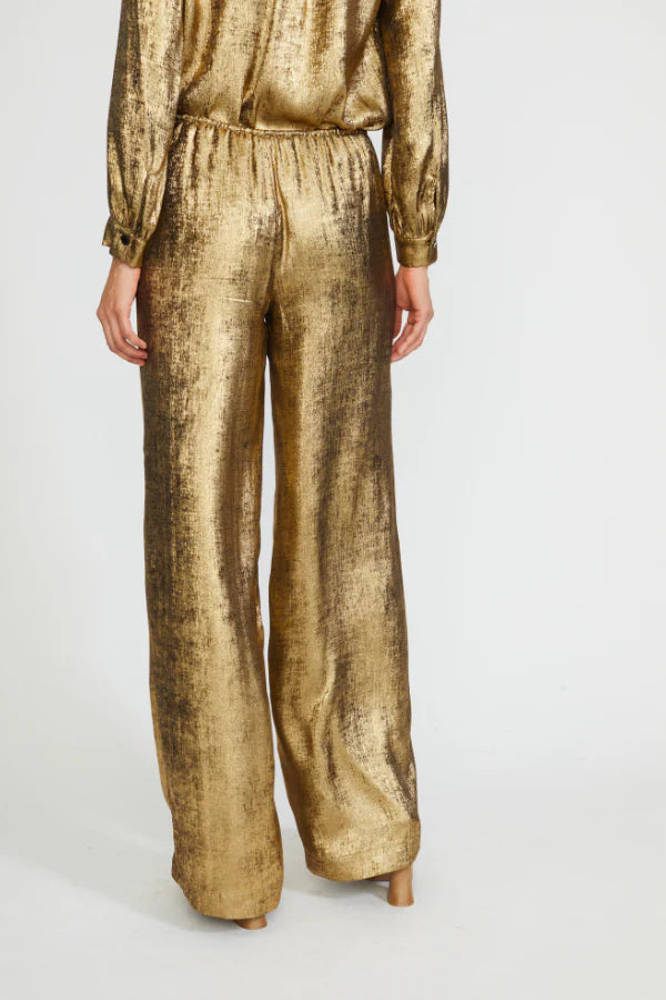 Stylish Gold Drawstring Waist Wide Leg Pants for Women - Comfortable Lounge & Casual Wear