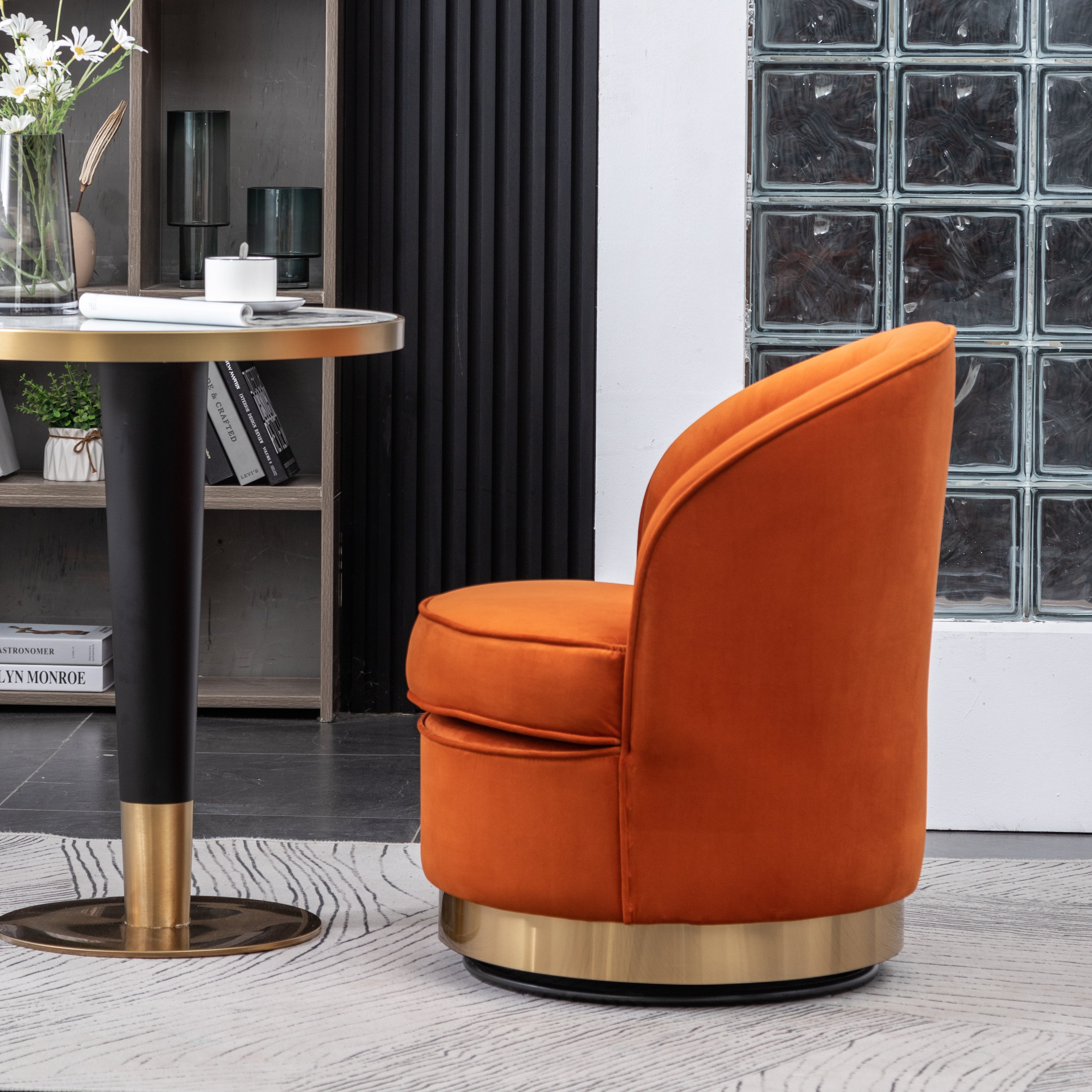 Roundhill Furniture Wania Contemporary Velvet Swivel Chair - Modern Accent Chair with 360° Rotation for Living Room, Bedroom & Office - Plush Velvet Upholstery & Sturdy Metal Base