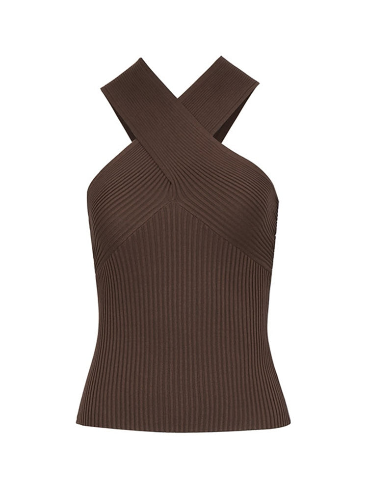 2024 Women's Summer Fashion Solid Sleeveless Knitted Vest Top - Y2K Casual Crop Cami Blouse for Beach, Party & Everyday Wear