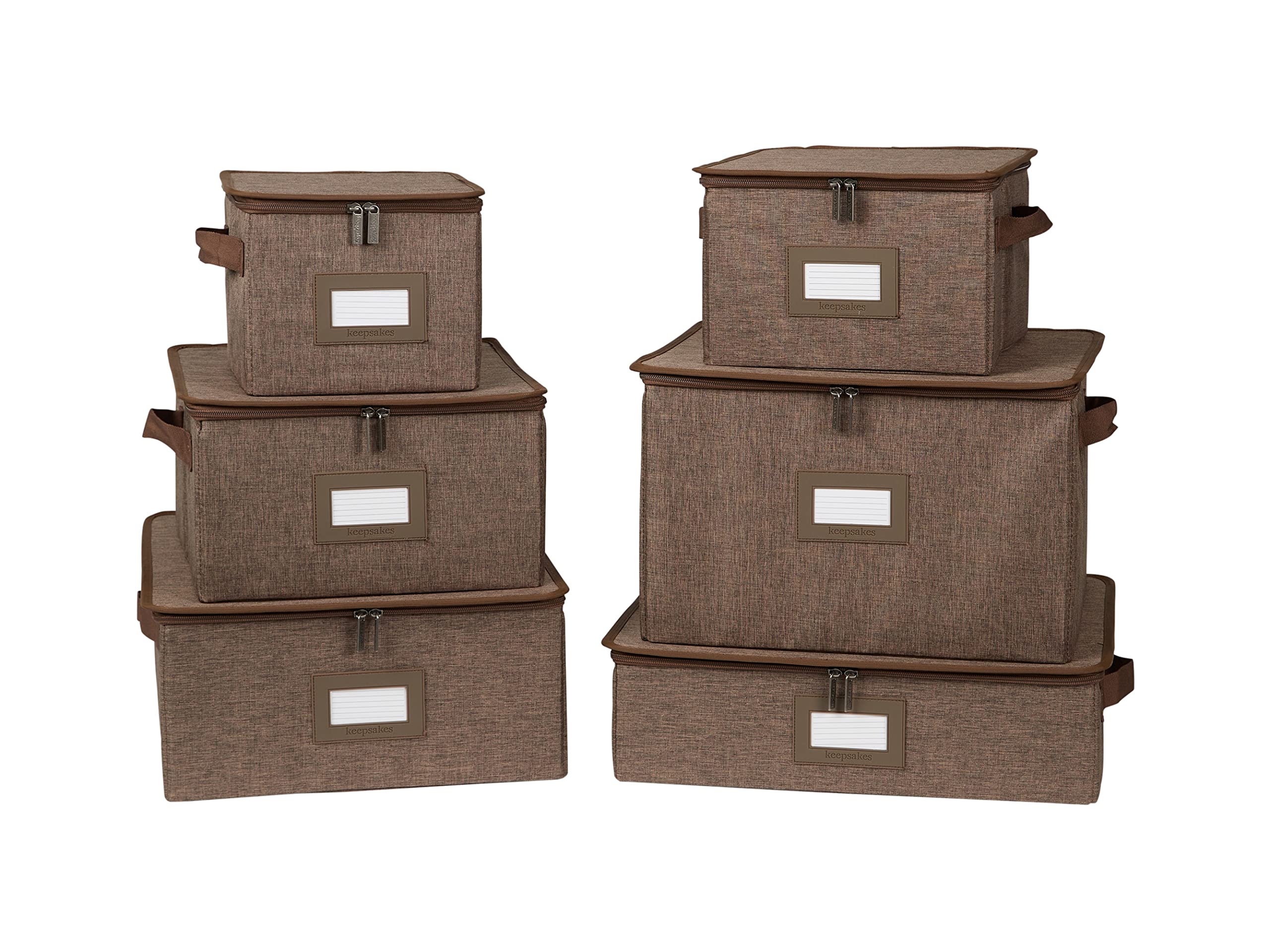 Covermates Keepsakes Dish Storage Box – Stackable Organizer with Reinforced Handles for China & Fine Dining Sets, Brown Heather | Perfect for Kitchen Organization, Holiday China Storage & Buffet Serving