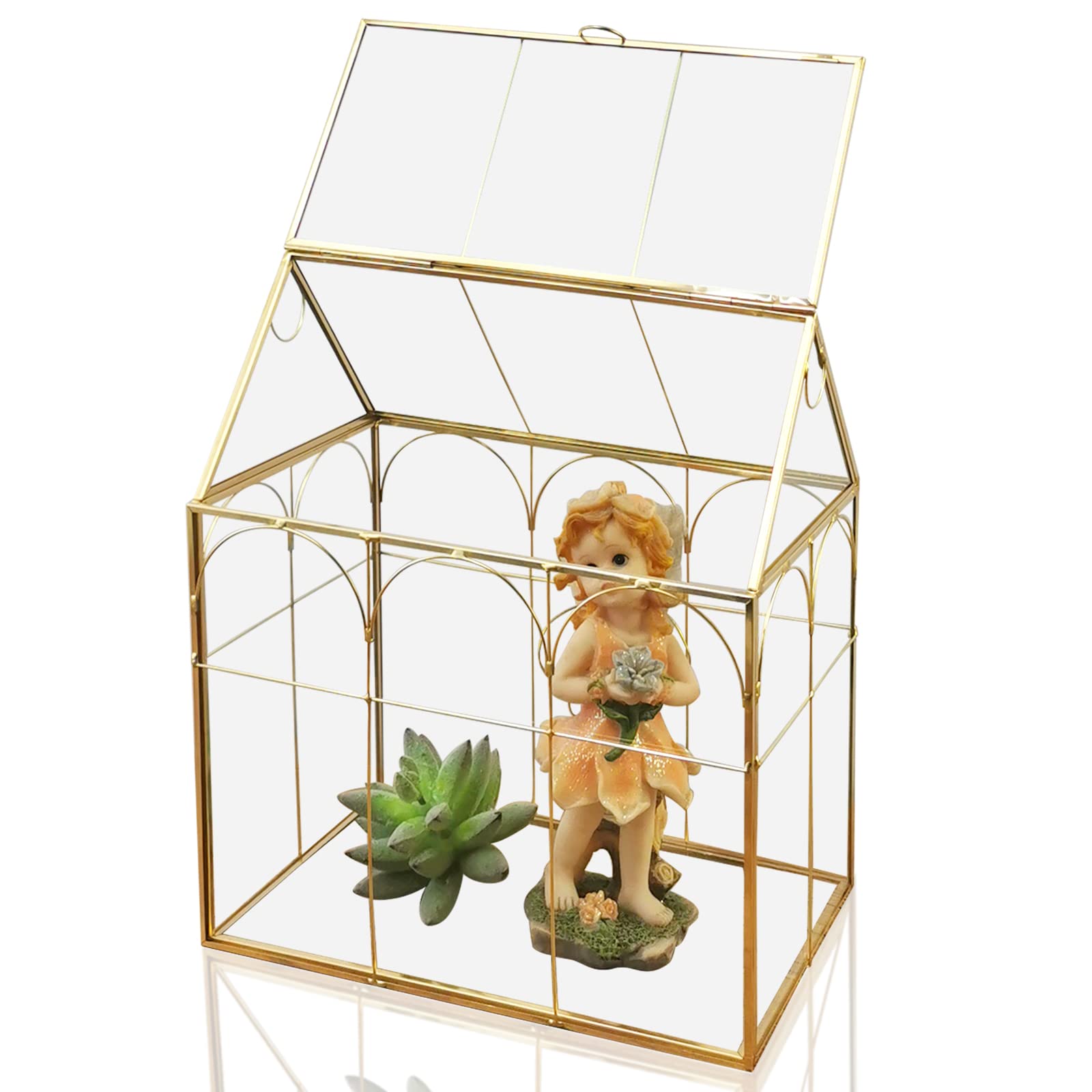 HighFree Geometric Glass Terrarium with Lid - 10.6 x 6.1 x 8.7 Inch Gold Succulent Planter for Cacti, Air Plants & Snails - Modern Tabletop Mini Garden for Home, Office Decor & Gift Ideas