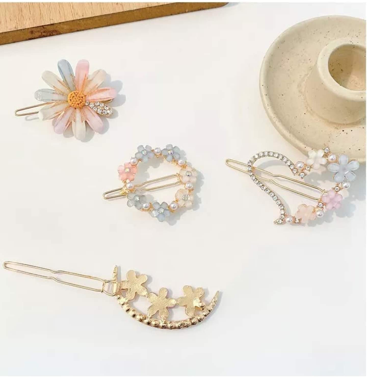 Sonpal Geometric Metal Hair Clips for Women - 4pc Korean Hairpins Set for Girls | Pearl Barrettes for Party & Daily Use