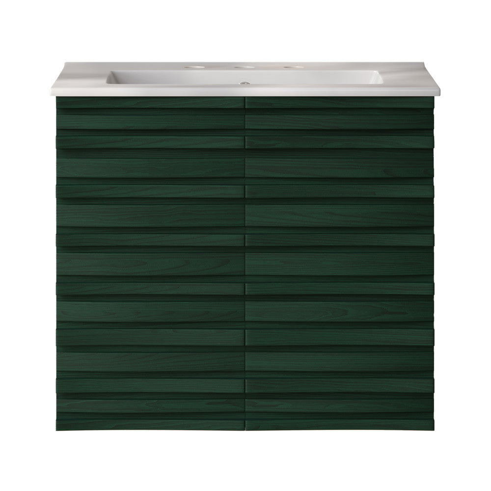 Green Oak Wall Mounted Bathroom Vanity - Cascade 24 with 3 Hole Widespread Sink Top | Modern Space-Saving Design for Small Bathrooms & Powder Rooms