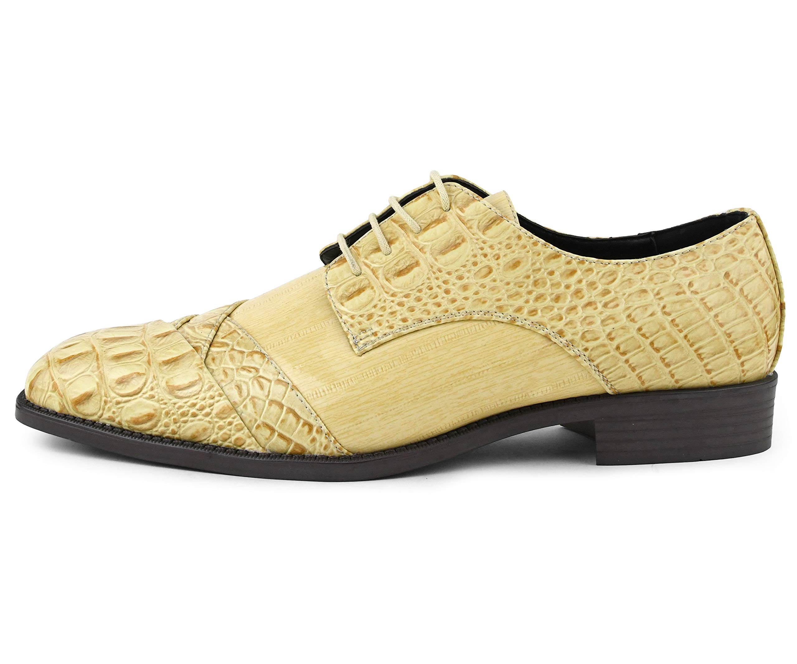 Bolano Bandit Men's Cap Toe Oxford Dress Shoes - Genuine Leather Alligator Print Formal Shoes for Business & Wedding - Comfortable Croc Folded Oxfords for Office, Parties & Special Occasions