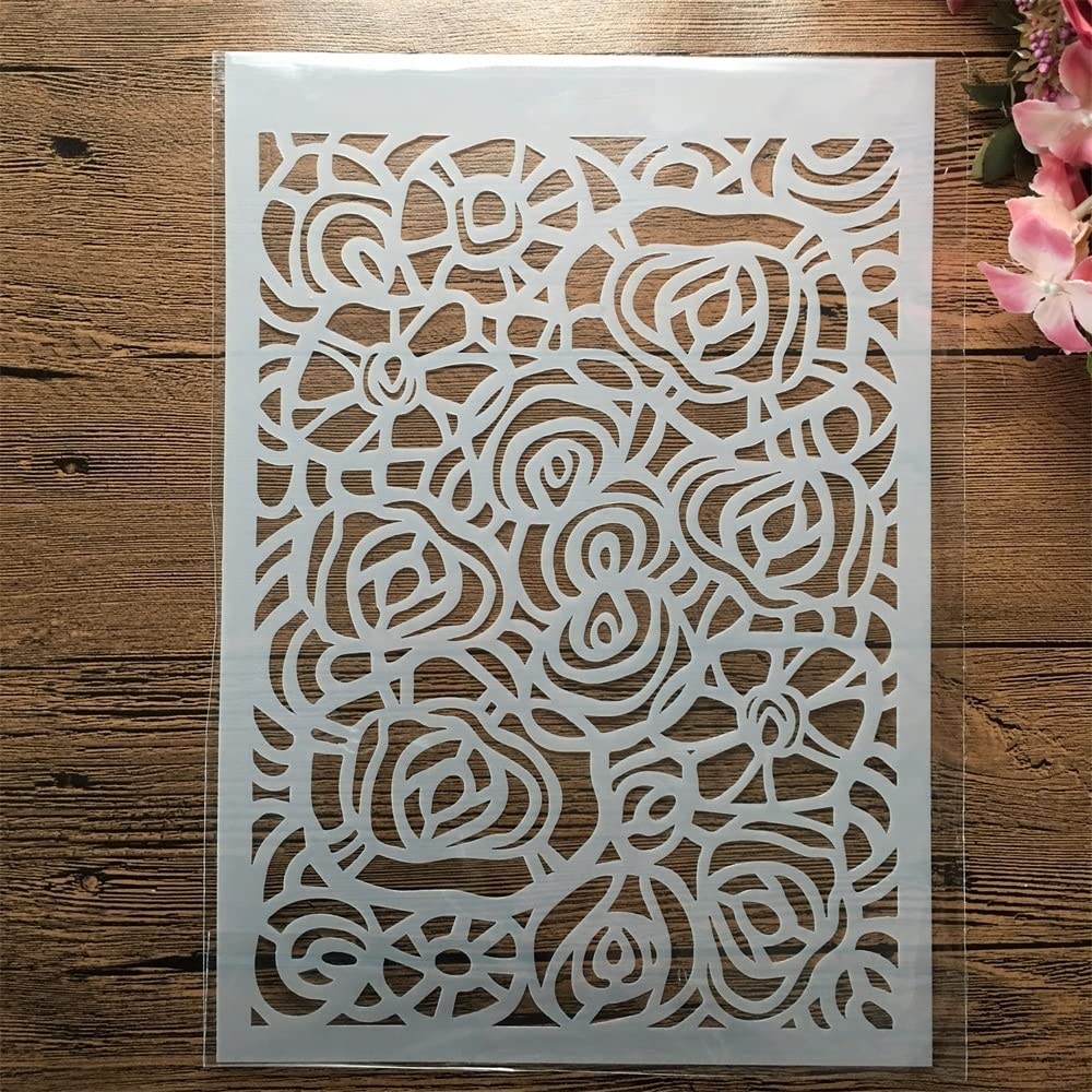 Reusable A4 29cm Cartoon Flower Texture Stencil for DIY Art Painting, Home Decor & Craft Projects - Perfect for Wall Art, Scrapbooking & Furniture Decoration