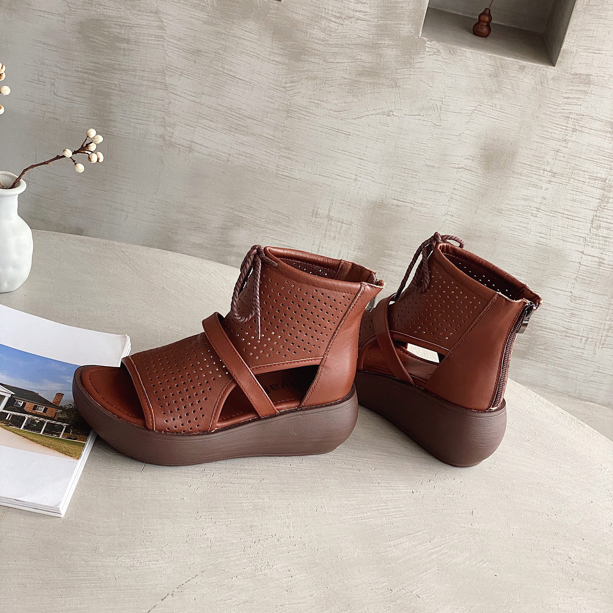 Women's High Top Leather Boot Sandals with Open Toe Cutout Design - Stylish Summer Fashion for Casual Outings, Beach Walks & Outdoor Adventures