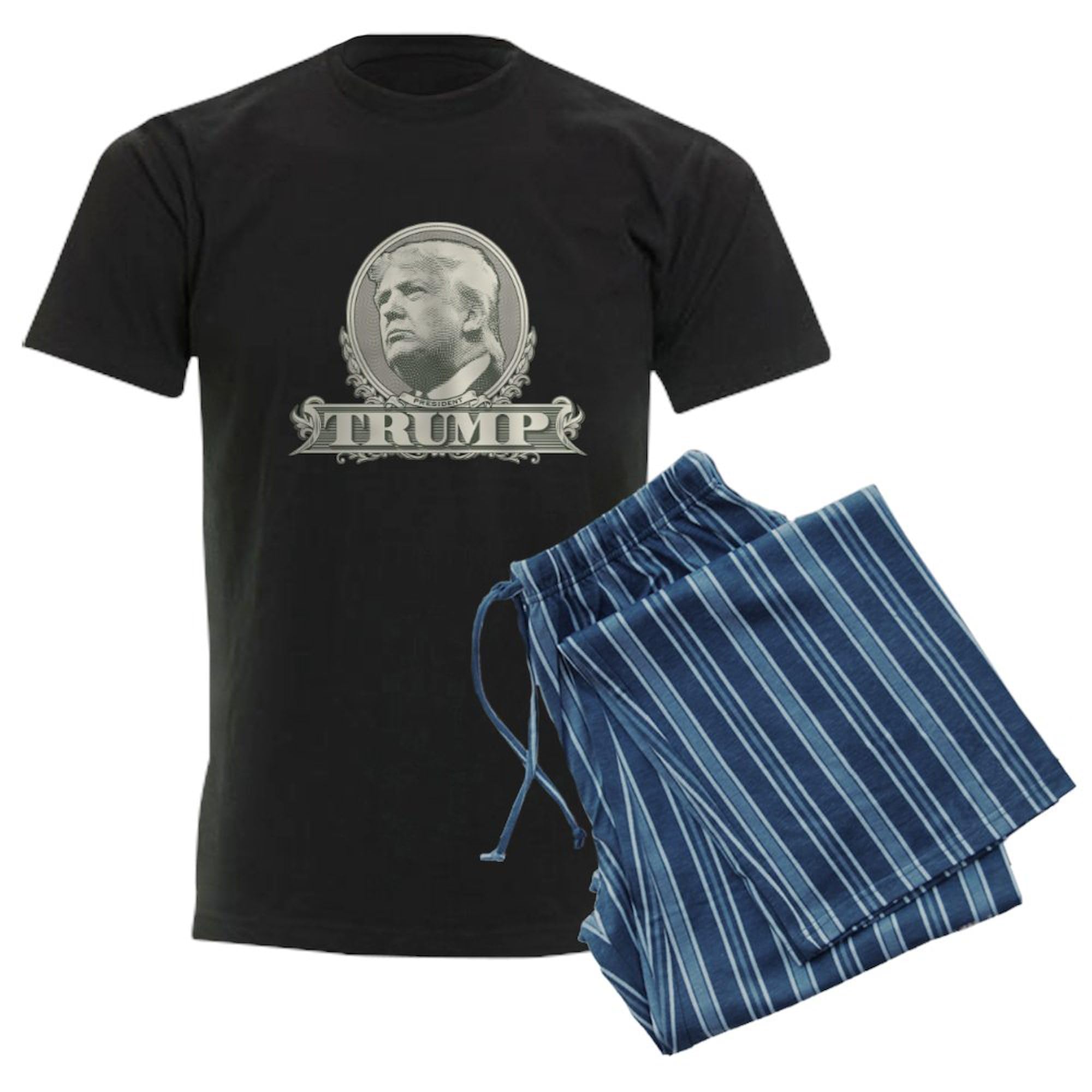 Donald Trump Dollar Bill Print Men's Dark Pajama Set - Comfortable Sleepwear for Lounge & Gift | Funny Novelty Pajamas for Trump Supporters & Political Fans