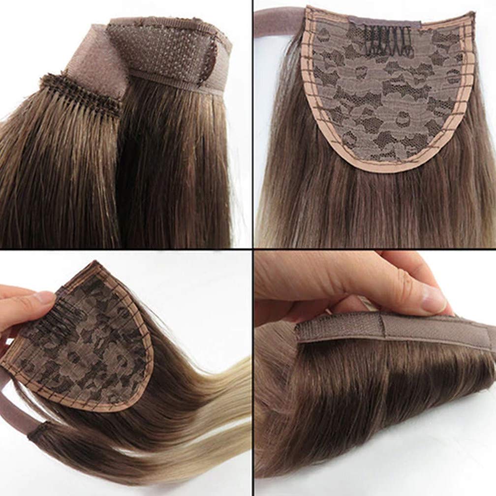 18'' 100g Women's Straight Ponytail Hair Extensions - Clip in Wrap Around Ponytail with Real Remy Human Hair - Drawstring Wig in 27# Color - Perfect for Parties, Weddings & Daily Styling