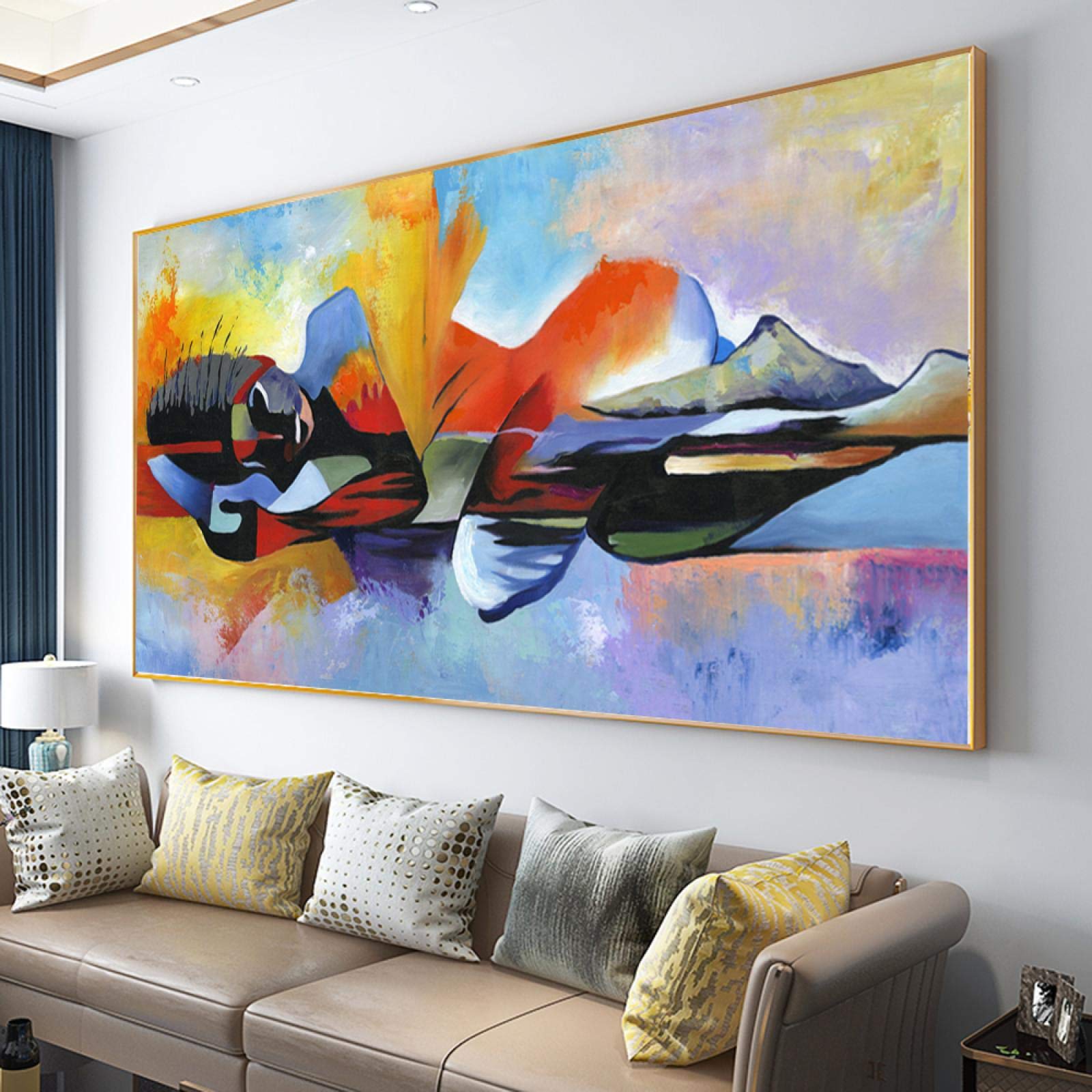 Modern Oversized Buddha Wall Art - Abstract Oil Painting Canvas Print 70x160cm (28x63in) Framed - Perfect for Living Room, Meditation Space & Home Decor