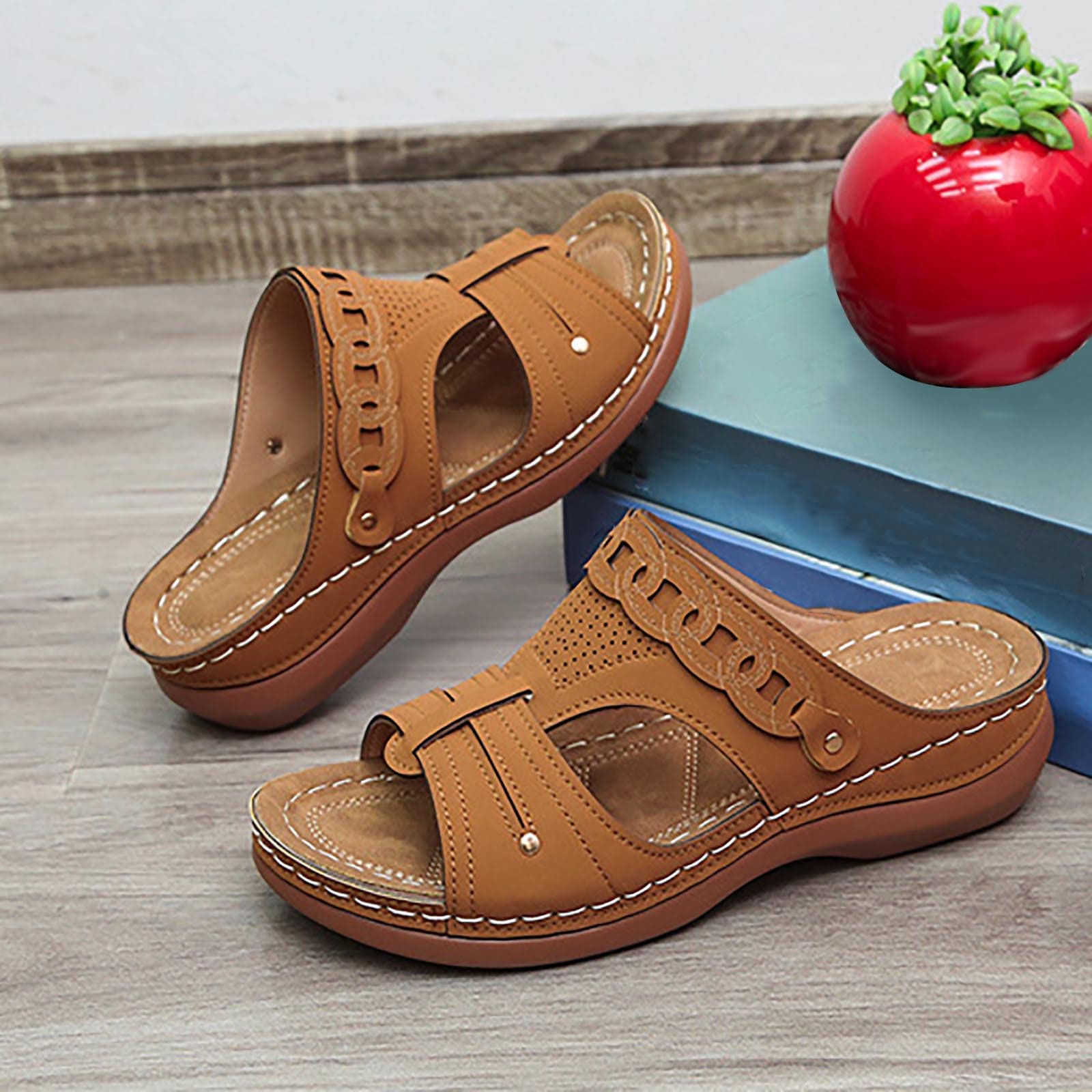 Women's Slip-On Wedge Sandals - Comfortable Open Toe Platform Slippers for Summer | Lightweight Casual Shoes with Non-Slip Sole | Perfect for Beach, Poolside & Outdoor Walking