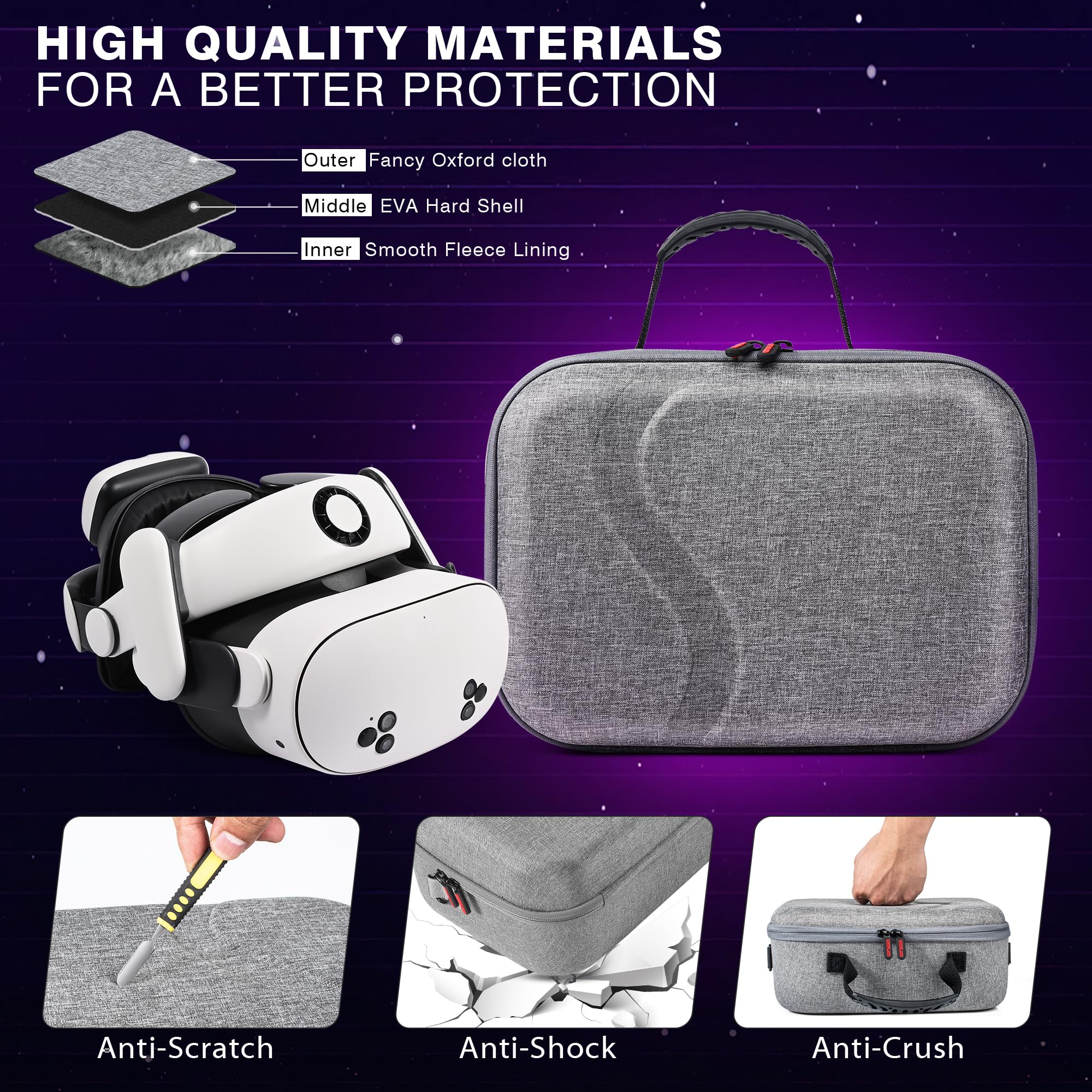 BOBOVR S3 PRO Elite Head Strap & Large Carrying Case for Meta Quest 3/3S with Battery Strap - Protective Storage Bag for Oculus Headset, Controllers, Adapter & VR Accessories - Perfect for Travel, Gaming & VR Storage