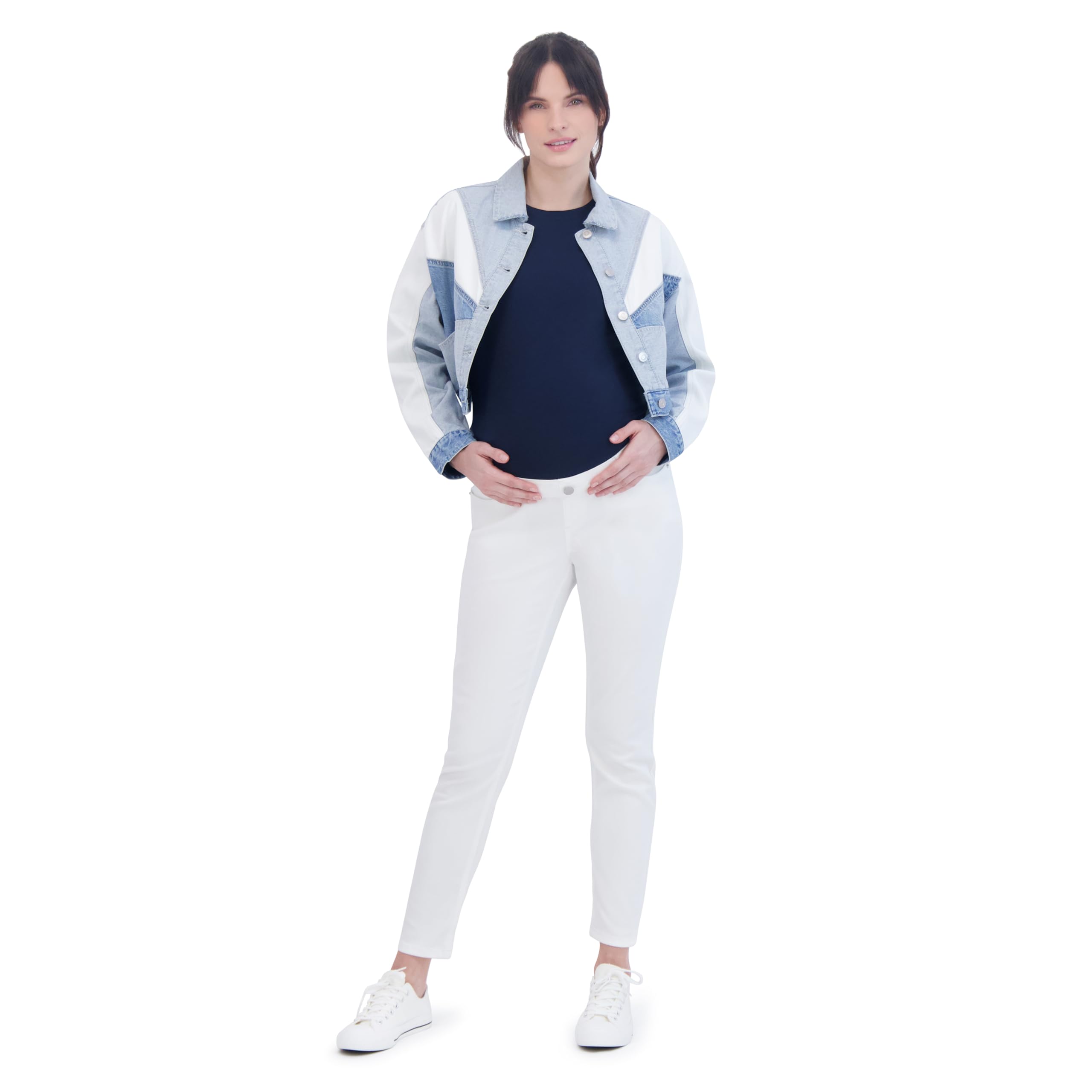 Women's Maternity Jeans Over The Belly with Adjustable Waistband & Belt Loops - Stretch Denim Pregnancy Pants for All Seasons - 27