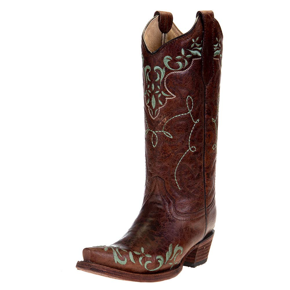 Women's Corral Boots - Turquoise Embroidered Snip Toe Western Boots Size 6 B in Brown | Perfect for Country Dancing, Rodeos & Western Fashion Outfits