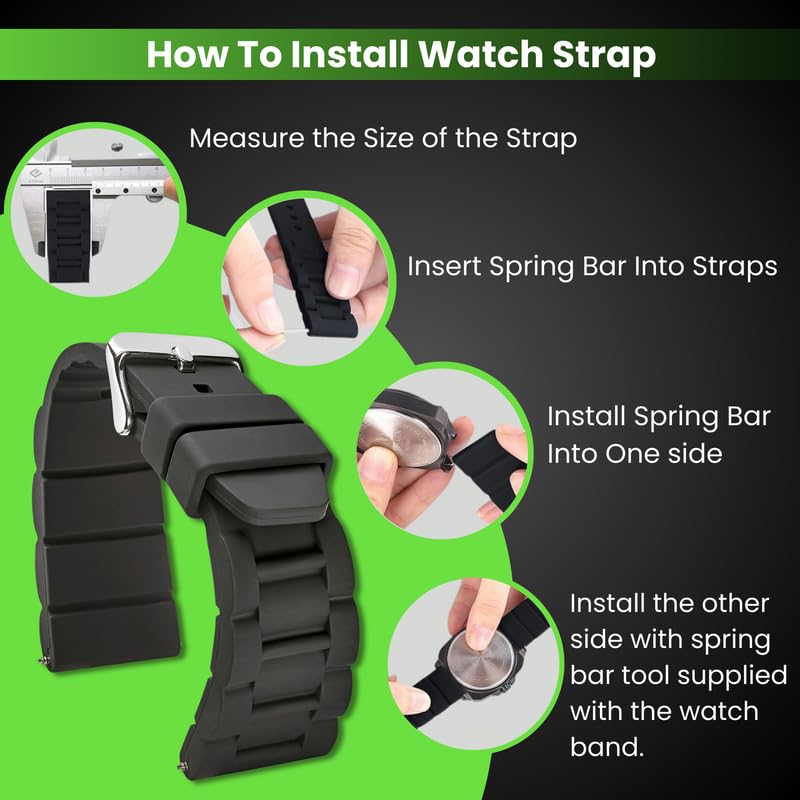 Premium Adjustable Silicone Watch Band for Men & Women - Sporty Durable Rubber Strap - Waterproof Replacement for Smartwatches & Regular Watches - Ideal for Running, Swimming & Outdoor Activities