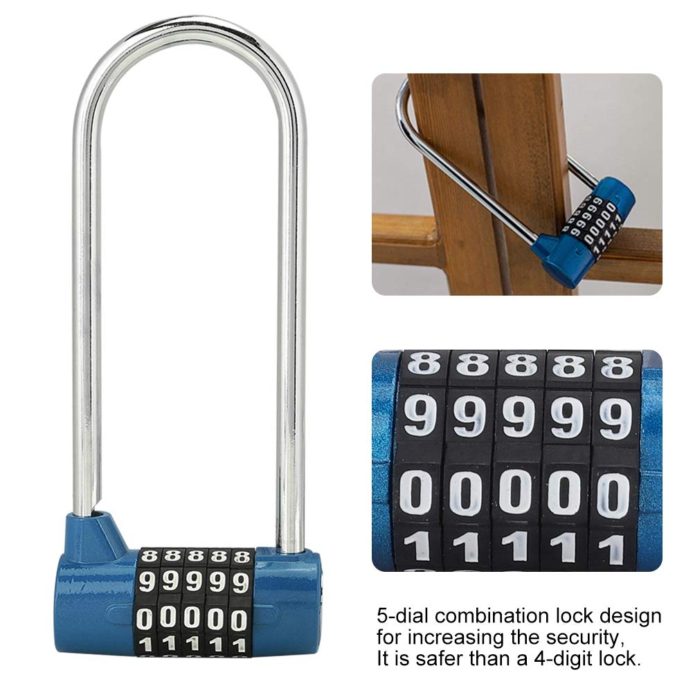 Sonew 5-Digit Combination Alloy Padlock - U-Shape Security Code Lock with Extra Long Shackle for Cabinet, Door, Locker - Resettable Combo Lock for Gym, School, Storage (Blue) - Ideal for Lockers, Toolboxes, and Outdoor Gates
