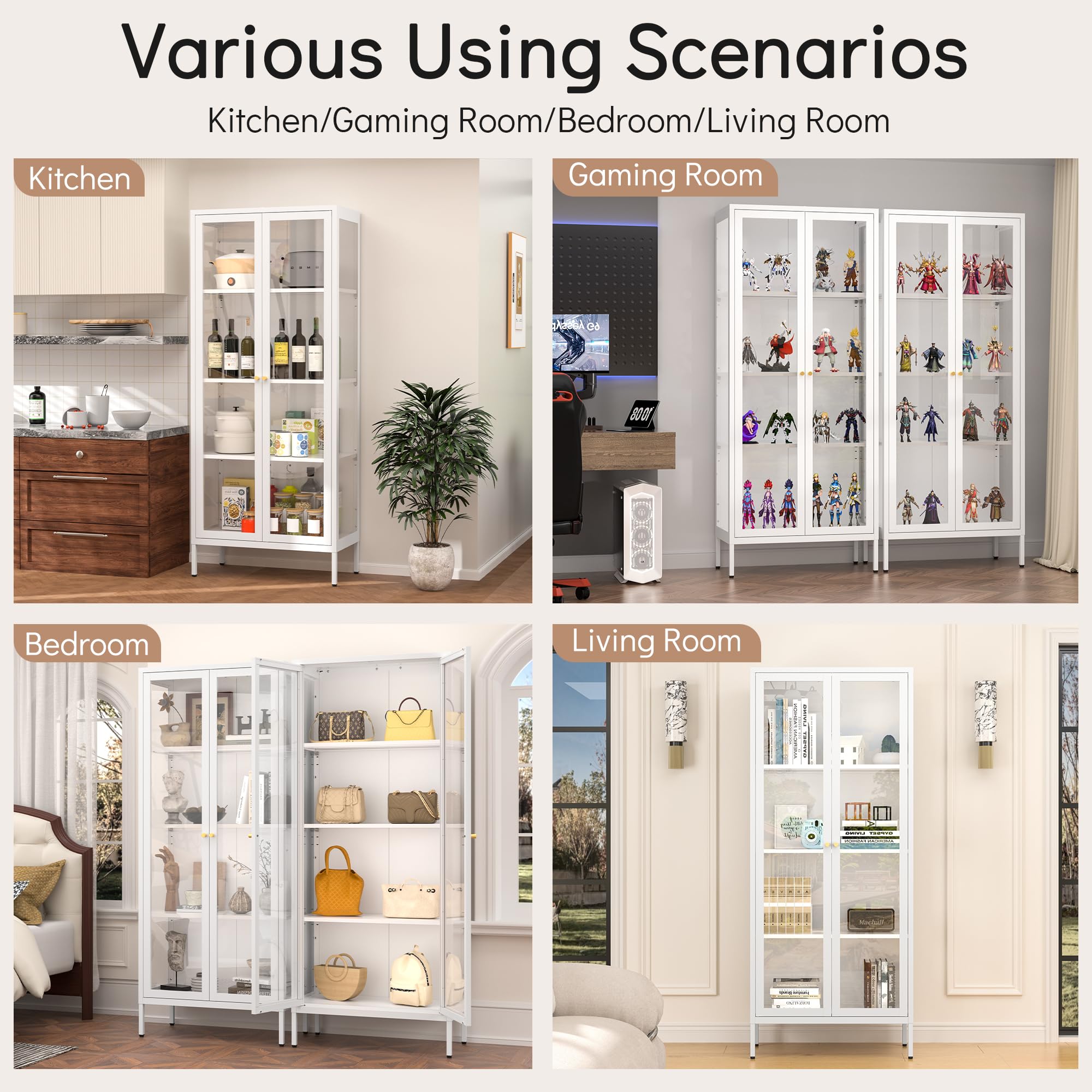 White Glass Display Cabinet with Doors & Shelves - 66