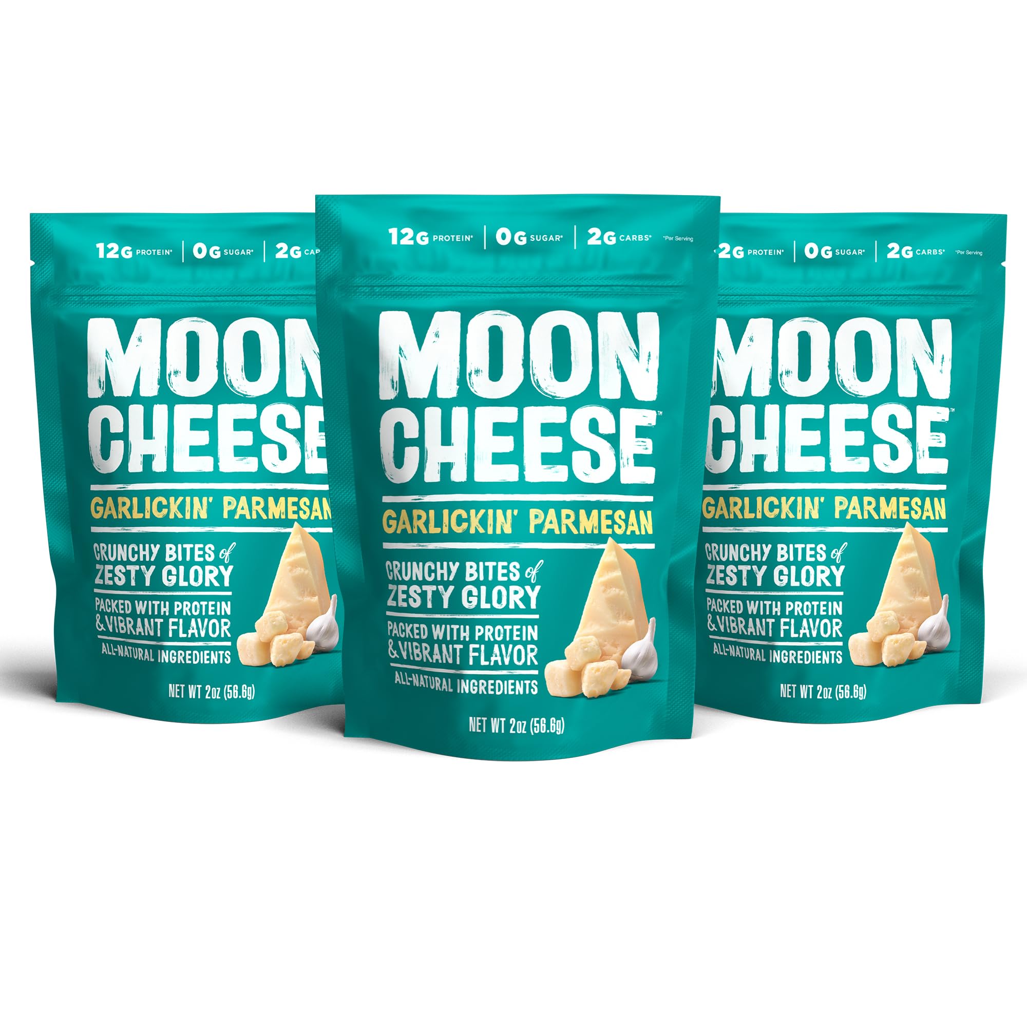 Moon Cheese Garlickin' Parmesan Cheese Bites - 2 Ounce (3-Pack) | Crunchy Protein-Rich 100% Real Cheese Snack | Perfect for Keto Diet, Office Snacking & Party Appetizers