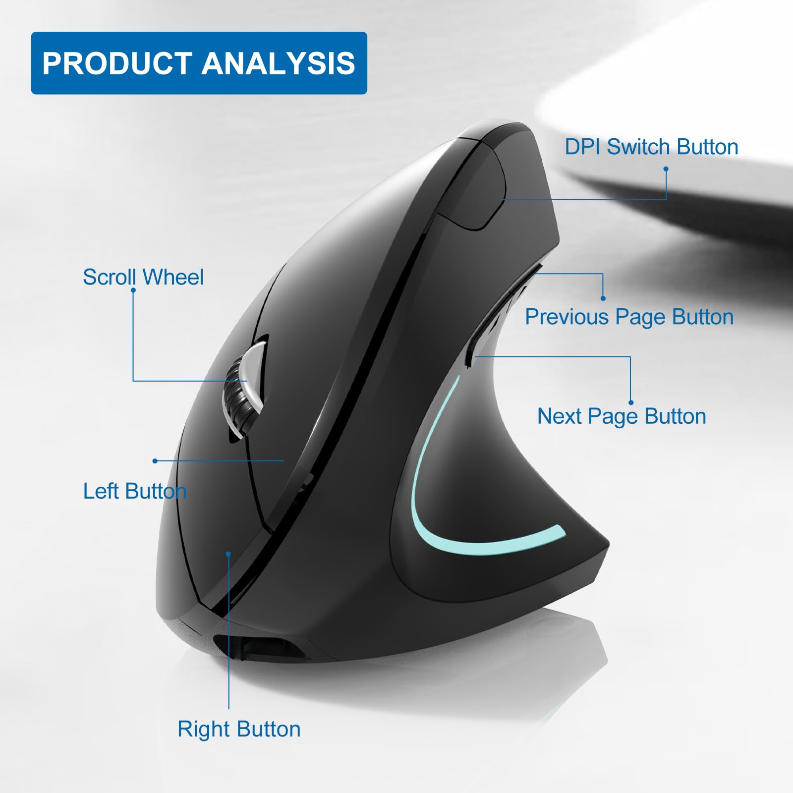 Ergonomic Wireless Mouse - USB 2.4G & Bluetooth Vertical Mouse for Laptop, PC, MacBook, iPad (Black) | Comfortable Computer Mouse for Office Work, Gaming & Long Hours Use