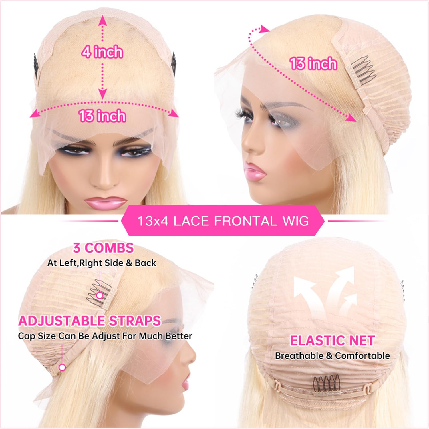 613 Lace Front Human Hair Wig - 22 Inch Straight Blonde Lace Wig with 180% Density & 13x4 HD Transparent Lace - Pre Plucked with Baby Hair - Perfect for Daily Wear, Cosplay, and Special Occasions