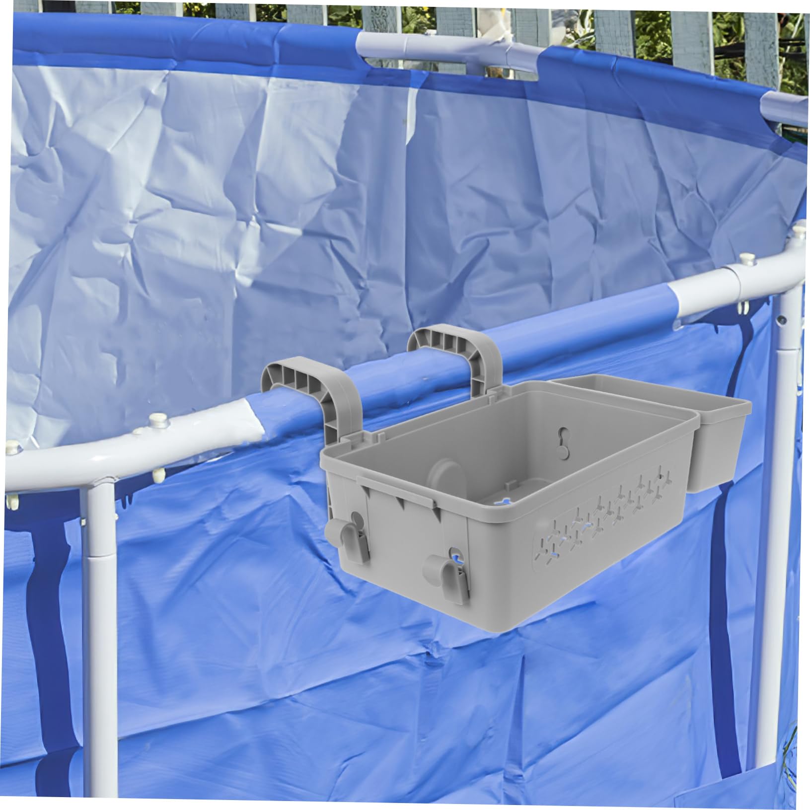 SUPVOX Poolside Towel Holder & Cup Organizer - Durable Plastic Storage Bin for Hanging Towels, Drinks, and Essentials - Perfect for Swimming Pools, Beaches, and Outdoor Relaxation