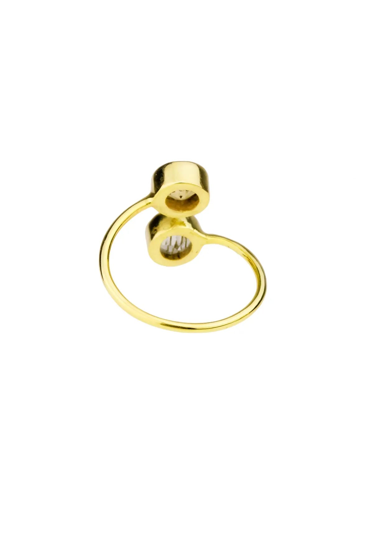 14K Gold Double Gem Ring with Citrine & Rutilated Quartz - Elegant Stackable Jewelry for Women, Perfect for Weddings, Anniversaries & Everyday Wear