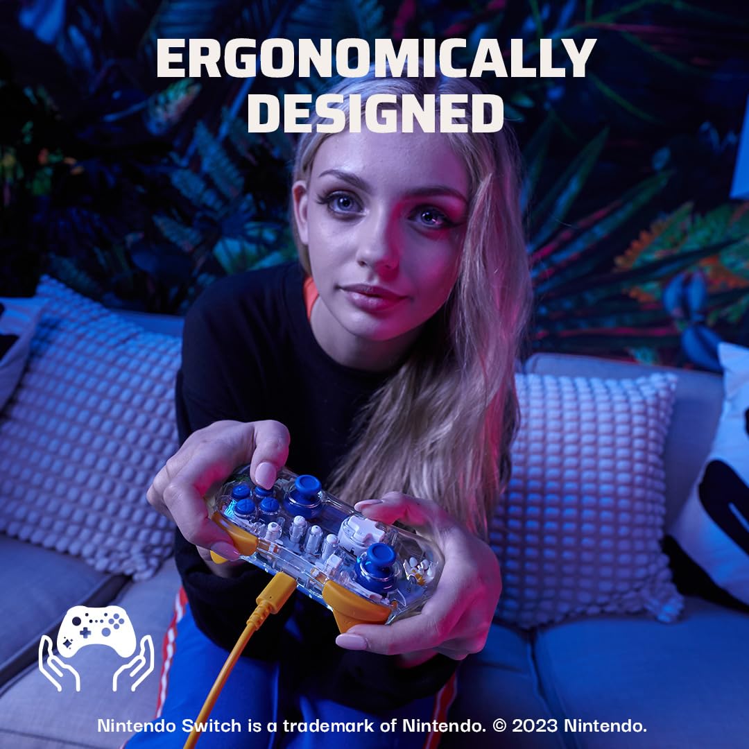 PDP REALMz Wired LED Light-up Pro Controller for Nintendo Switch & OLED Model - Glowing Gamepad with Tails Design for Enhanced Gaming Experience | Perfect for Night Gaming, Competitive Play & Gift Giving