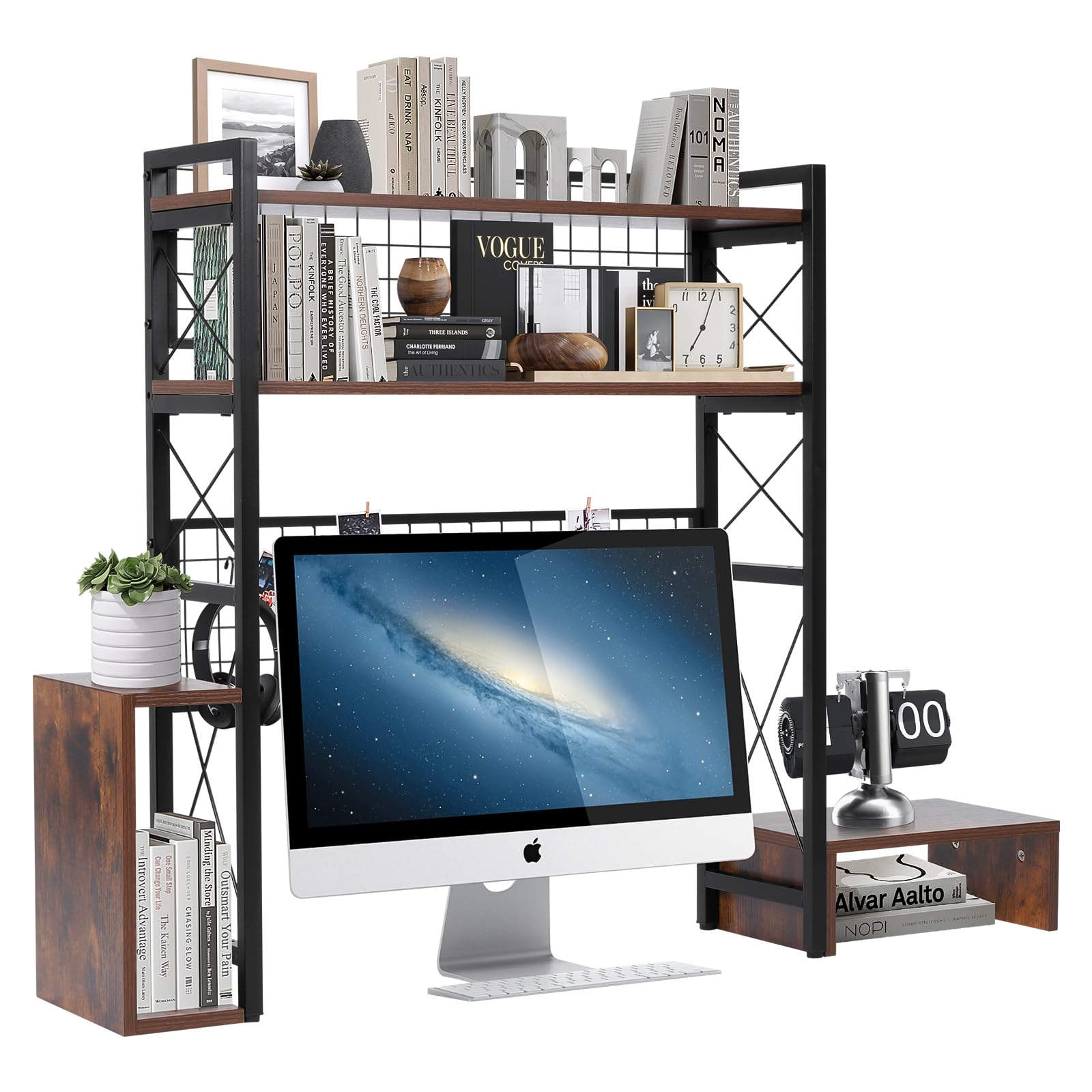 3-Tier Adjustable Wooden Desktop Bookcase Organizer - Multipurpose Desk Hutch & Bookshelf for Office Supplies, Home, Dormitory - Brown | Perfect for Workspace, Study Room & Small Space Storage