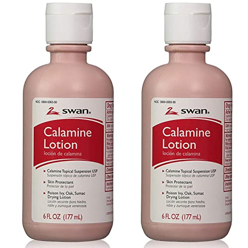 Swan Calamine Lotion for Itchy Skin Relief - 2 Pack of 6 Oz Bottles | Soothes Poison Ivy, Bug Bites & Sunburn | Perfect for Outdoor Activities & First Aid Kits
