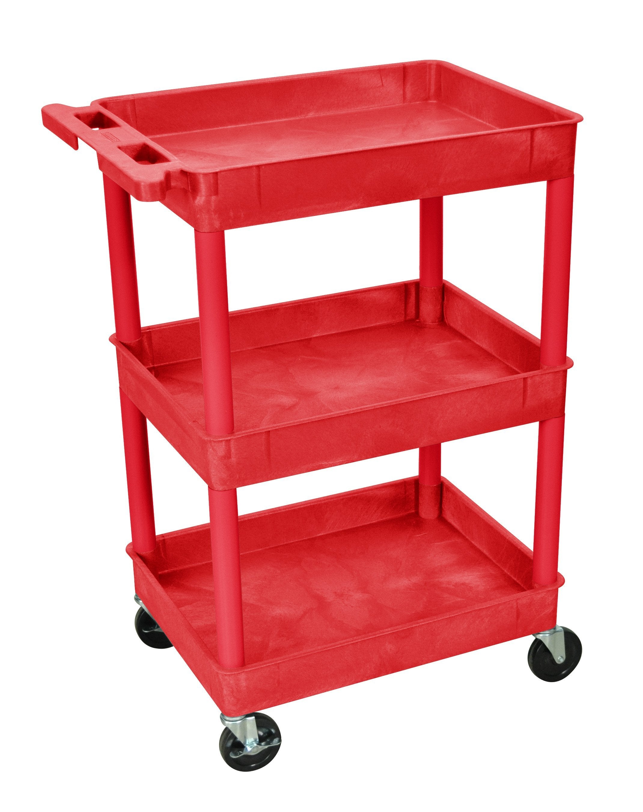 Luxor 3-Tier Rolling Utility Cart with Shelves - Red Metal Storage Organizer for Kitchen, Bathroom, Office or Garage - Perfect for Organizing Supplies, Books, and Household Items