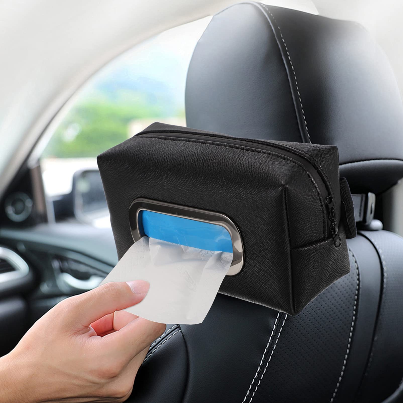 Square Hanging Paper Box & Sun Visor Napkin Holder - Car Tissue Dispenser with Leather Shade Container | Perfect for Car, Office & Home Organization