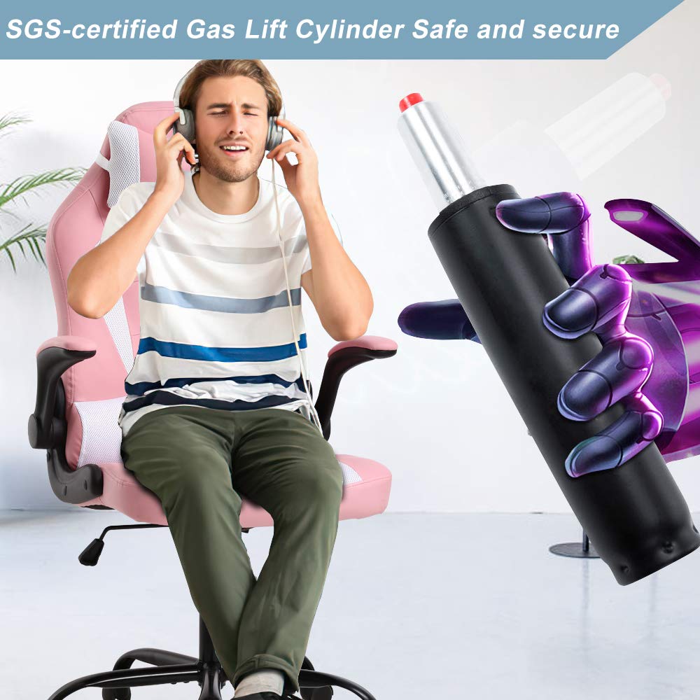 Ergonomic Gaming Chair with Headrest & Lumbar Support - High Back PU Leather Racing Style Computer Chair with Flip-up Arms, Adjustable Height - Perfect for PC Gaming, Home Office & Esports (Pink)