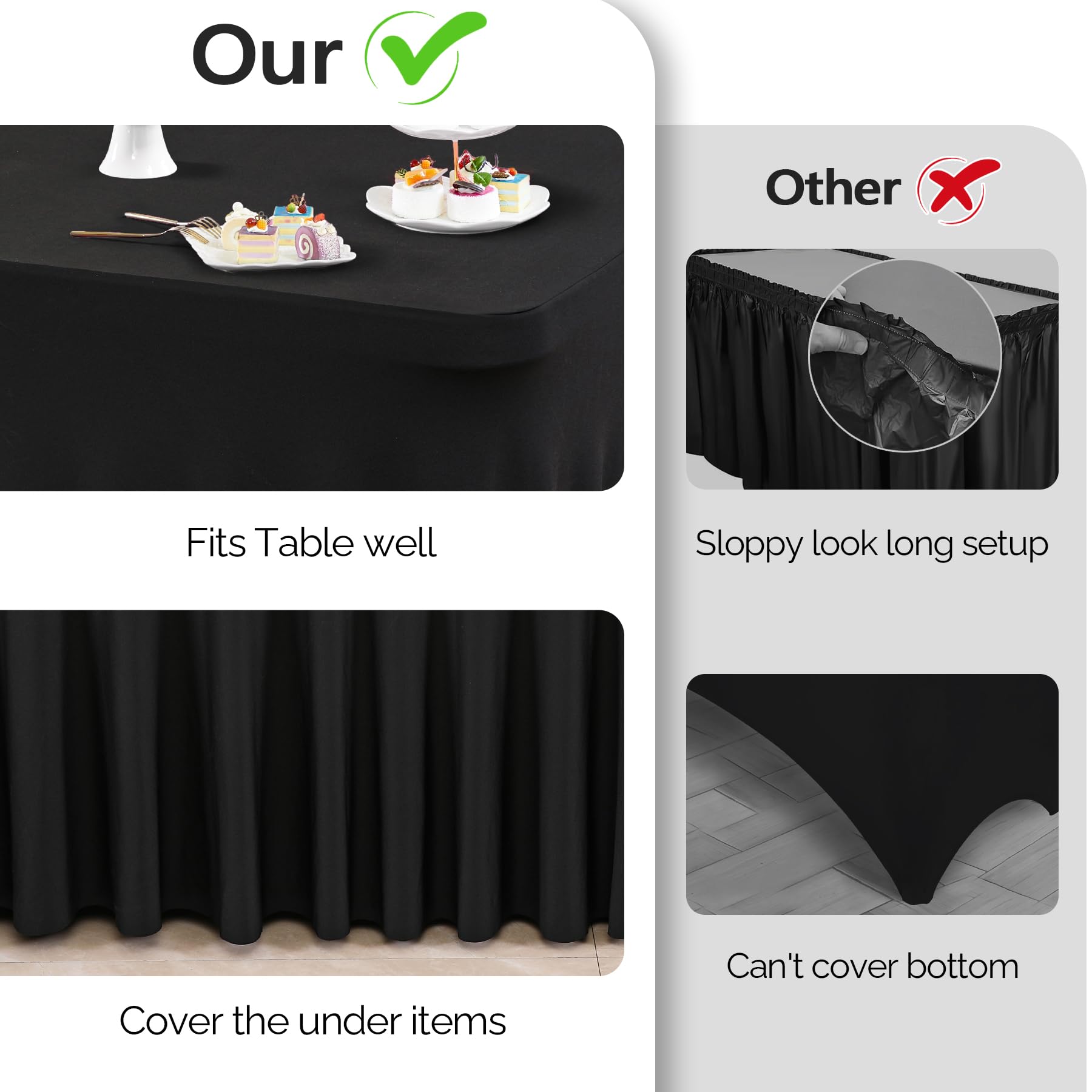 6 Pack Black Spandex Tablecloths for 6ft Rectangle Tables - Wrinkle-Free Stretch Fitted Table Covers for Wedding, Banquet, Party & Events (Perfect for Indoor/Outoor Dining, Buffets & Decorations)