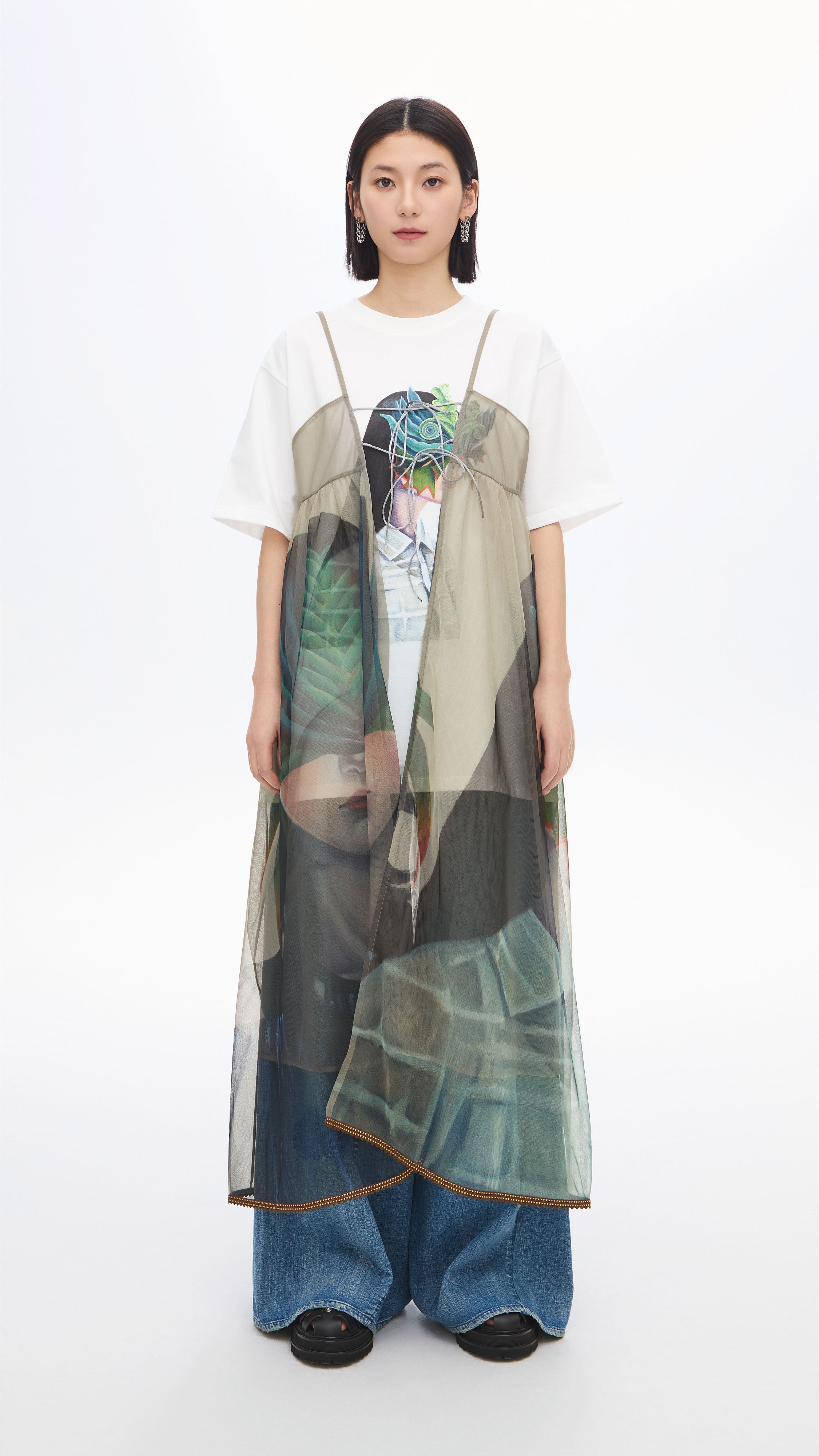 Mariko Enomoto Women's Printed Long Vest - Stylish Open Front Cardigan for Casual Outfits & Layering