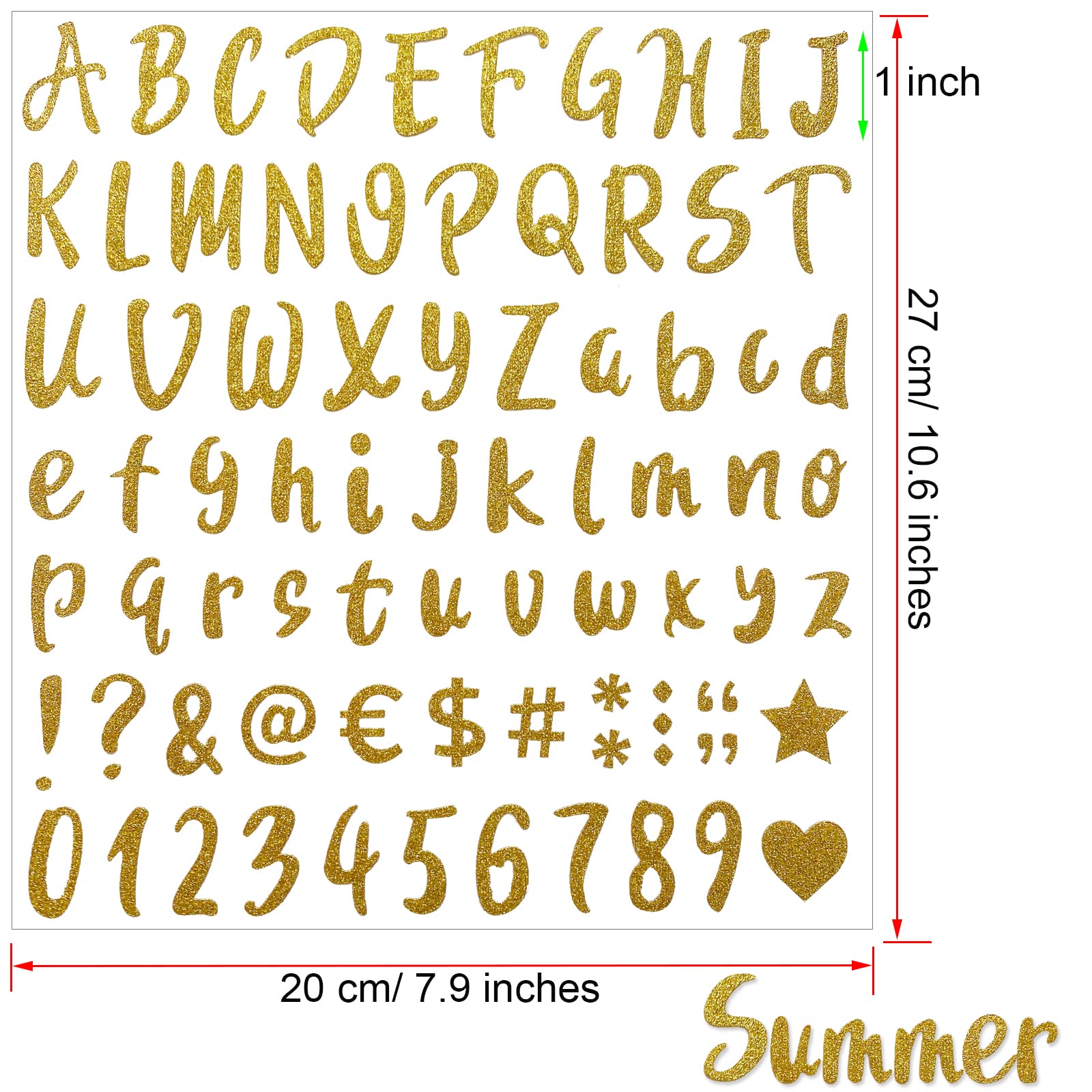 960-Piece 12-Sheet Gold Glitter Letter Stickers - Self-Adhesive Alphabet & Number Decals for Graduation Caps, Mailboxes, Signs, Windows, Cars, Doors - Perfect for Home, Office & Address Number Decor (1 Inch)