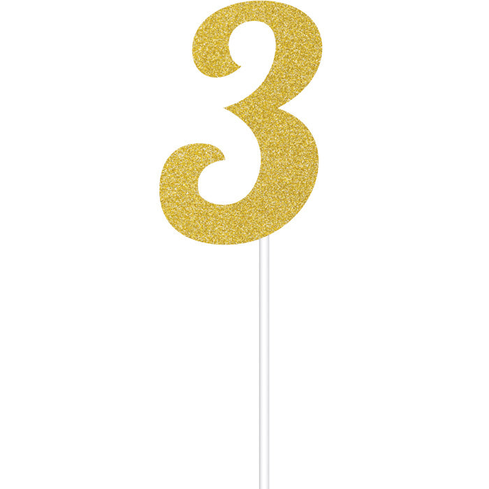 12-Piece Bulk Gold Glitter #3 Cake Toppers for Birthday, Wedding & Celebration Decorations - Perfect for Cupcakes, Cookies & Dessert Presentation