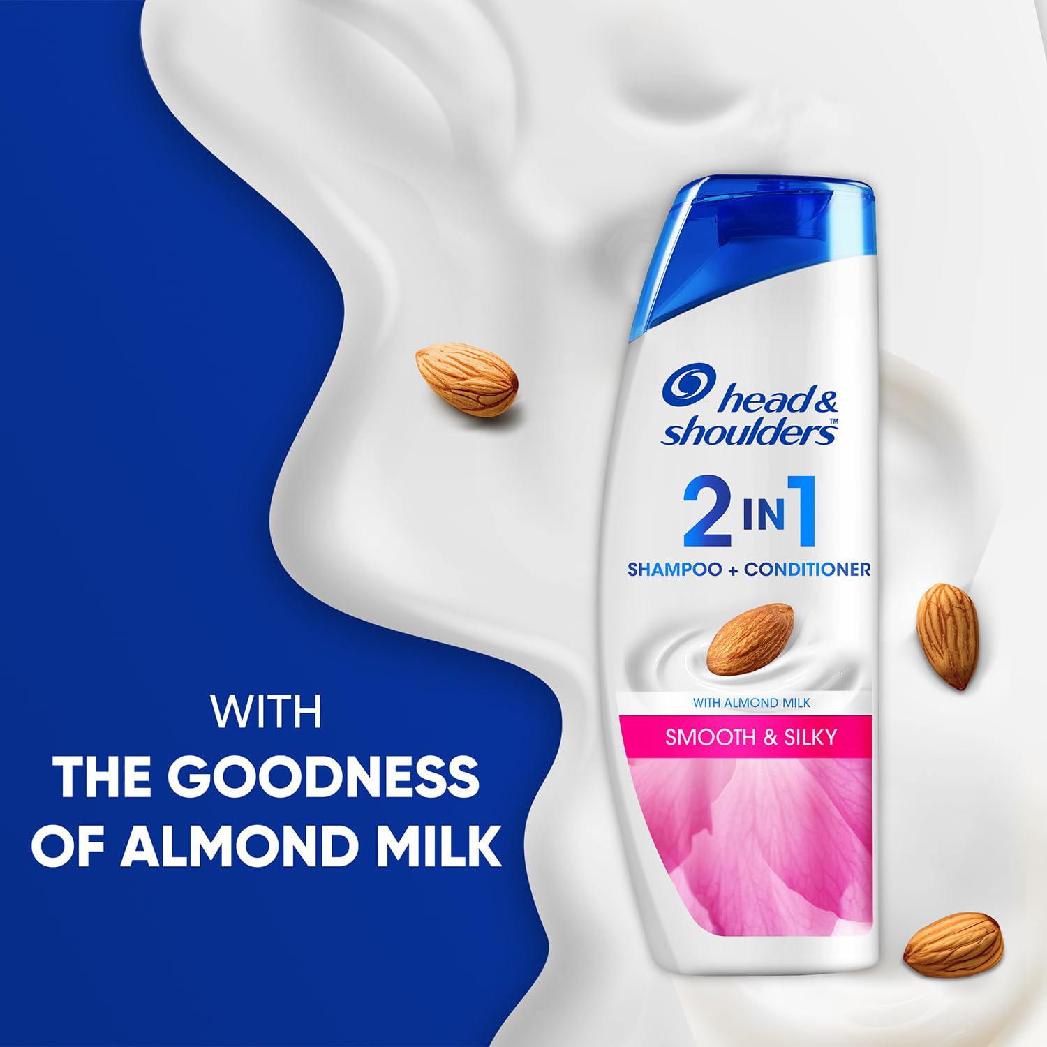 Head & Shoulders 2-in-1 Smooth & Silky Anti-Dandruff Shampoo & Conditioner with Almond Milk - 180ml for Women & Men - Hydrates & Soothes Scalp for Daily Hair Care