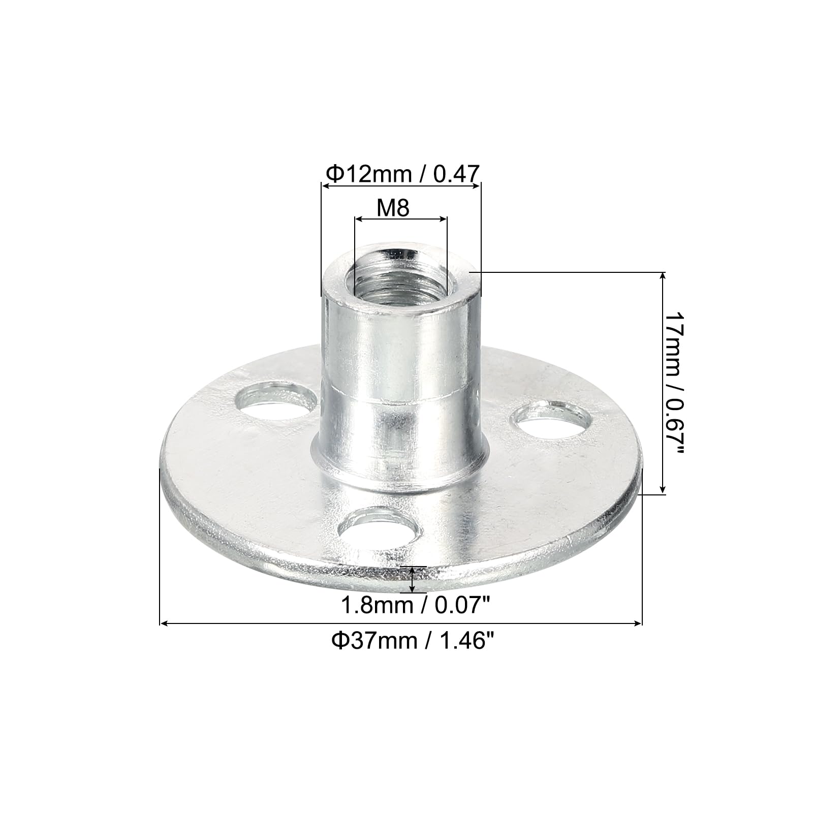 uxcell M8 Brad Hole Tee Nut - 5pcs Carbon Steel Round Base Screw-in T-Nuts for Furniture Hardware, Flange Female Thread Insert Nuts - Perfect for DIY Furniture Assembly, Woodworking Projects & Cabinet Installation