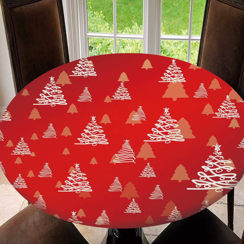 Elastic Edged Round Table Cover - Waterproof Snowflake Design Tablecloth for 43