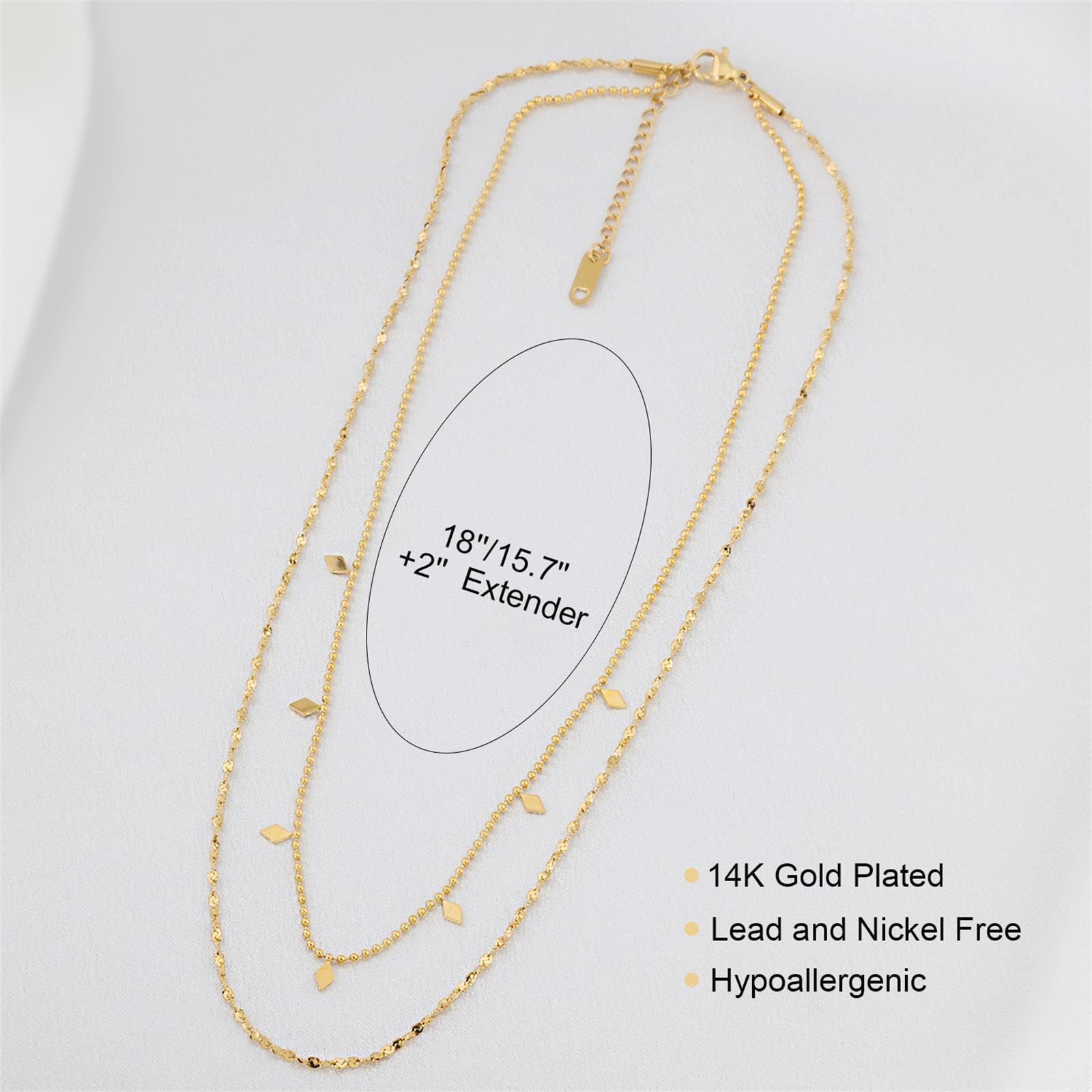 14K Gold Plated Layered Necklace Set for Women - Dainty Double Layer Snake Chain & Herringbone Satellite Bead Chain - Elegant Gold Jewelry for Everyday Wear, Date Nights & Special Occasions