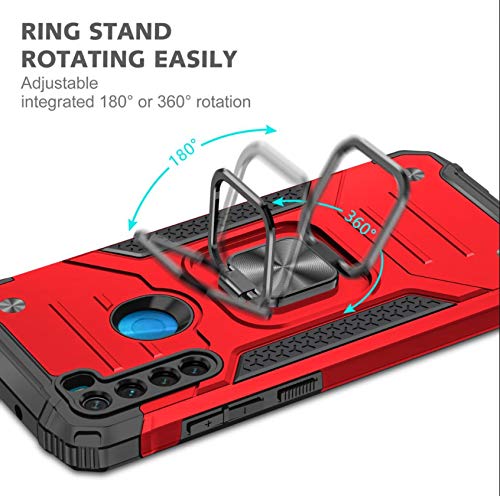 YaHan 2-Pack Heavy Duty Shockproof Case for Xiaomi Redmi Note 8 with 360° Rotating Ring Kickstand & Tempered Glass Screen Protector - Dual Layer Defender Hard Back Cover (Red) | Perfect for Outdoor Activities, Travel Protection & Daily Use