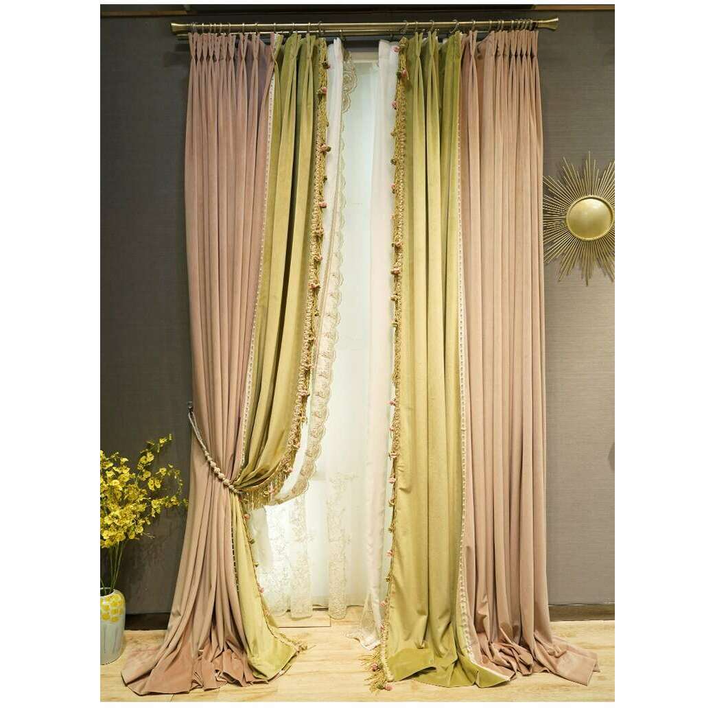 Luxury Brittany Princess Velvet Curtains - Pink & Yellow Window Drapes for Girls' Bedroom & Nursery Decor