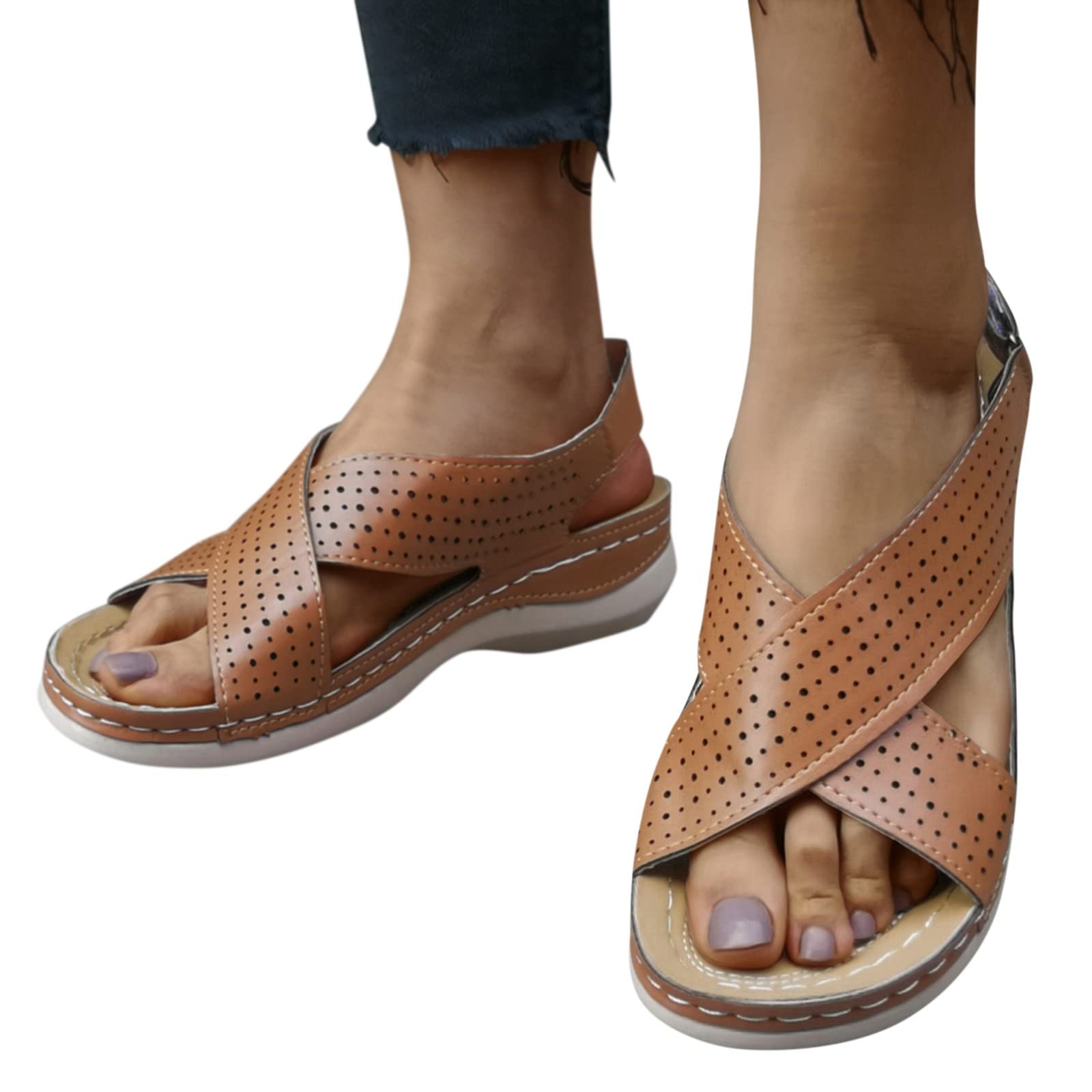 Women's Boho Wedge Heel Sandals with Hook & Loop Closure - Comfortable Summer Fashion Shoes for Beach, Vacation & Casual Outings