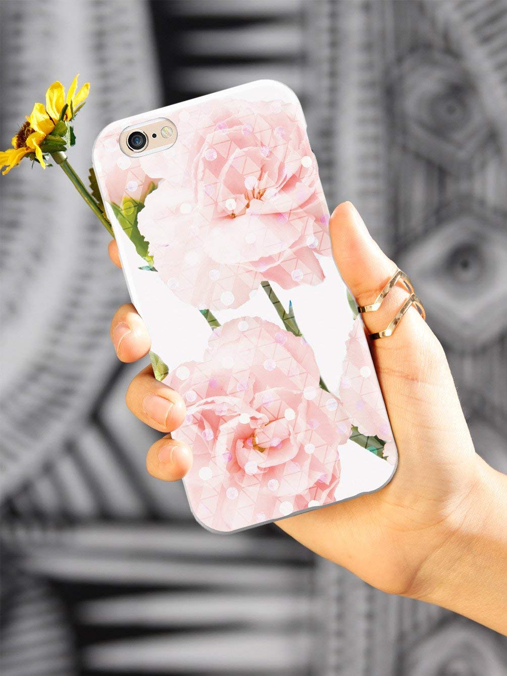 Inspired Cases - iPhone 8 Case Compatible with Apple iPhone 8 - 3D Textured Protective Phone Cover - Pink Carnations Geometric Design - Slim Shockproof Bumper for Everyday Use & Travel Protection