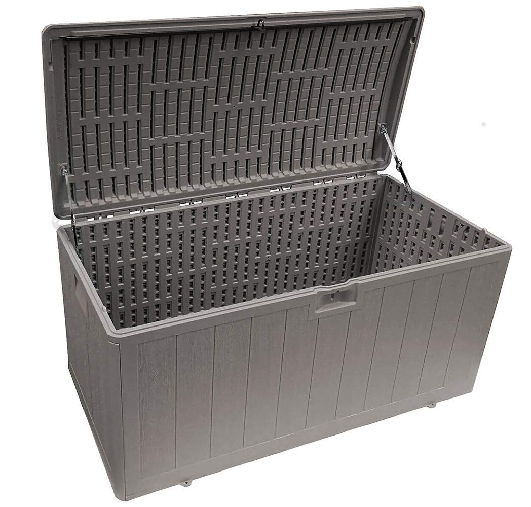 105 Gallon Outdoor Deck Storage Box with Soft Closure - Durable Plastic Deck Box for Patio, Garden & Backyard Organization - Weatherproof & Spacious Gray Storage Container