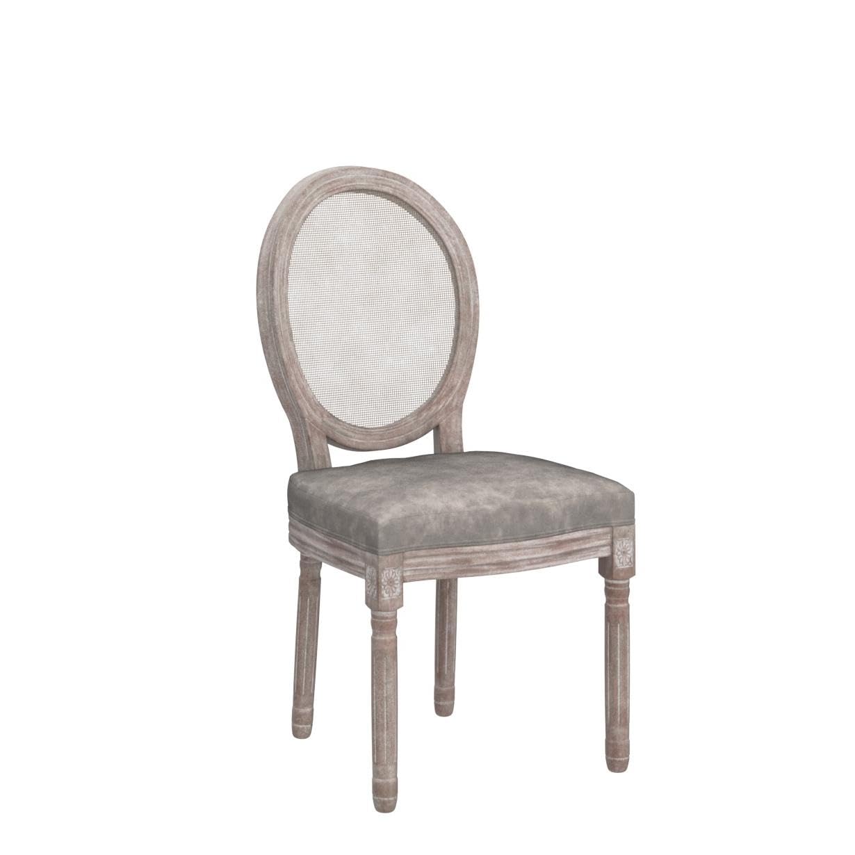 Premium PU Leather Dining Chairs with Rattan Round Back - Set of 2 Grey French Countryside Chairs for Kitchen, Living Room & Farmhouse Decor | Comfortable Seating for Family Meals & Entertaining Guests