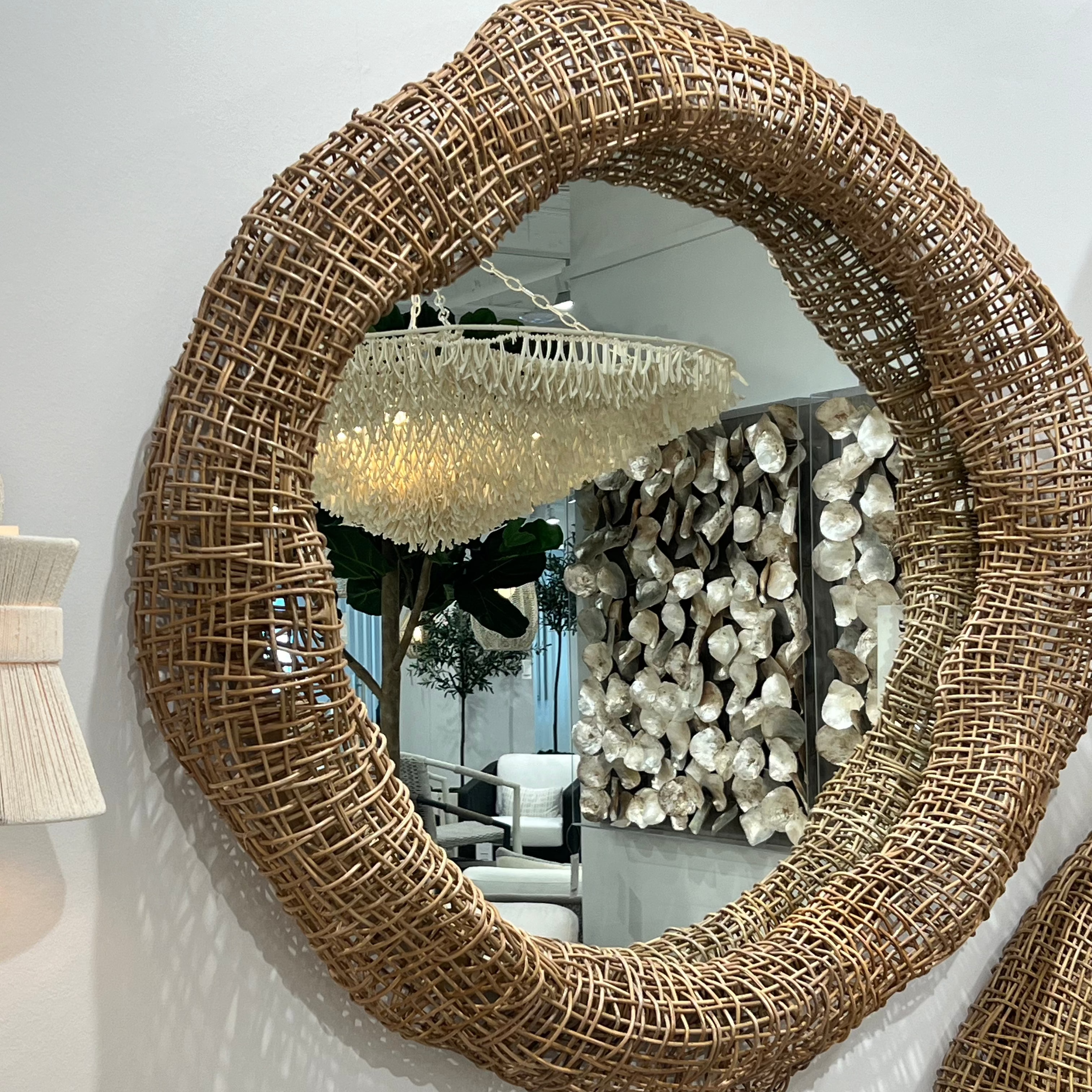 Natural Rattan Mirror from Andorra - Handwoven Wicker Wall Decor for Boho, Farmhouse & Coastal Style Homes - Perfect for Living Room, Bedroom or Bathroom
