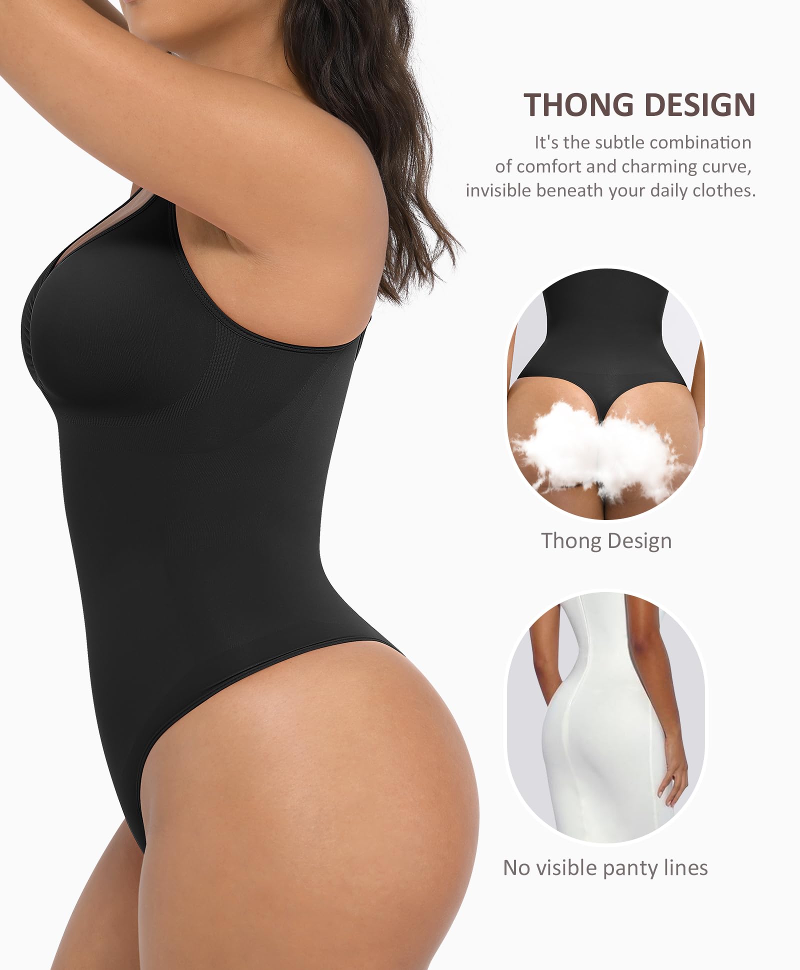 FeelinGirl High Waist Tummy Control Shapewear for Women - Sculpting Bodysuit with Snatched Waist & Thong Design - Black Plus Size 3XL-4XL - Perfect for Everyday Wear, Special Occasions & Postpartum Recovery