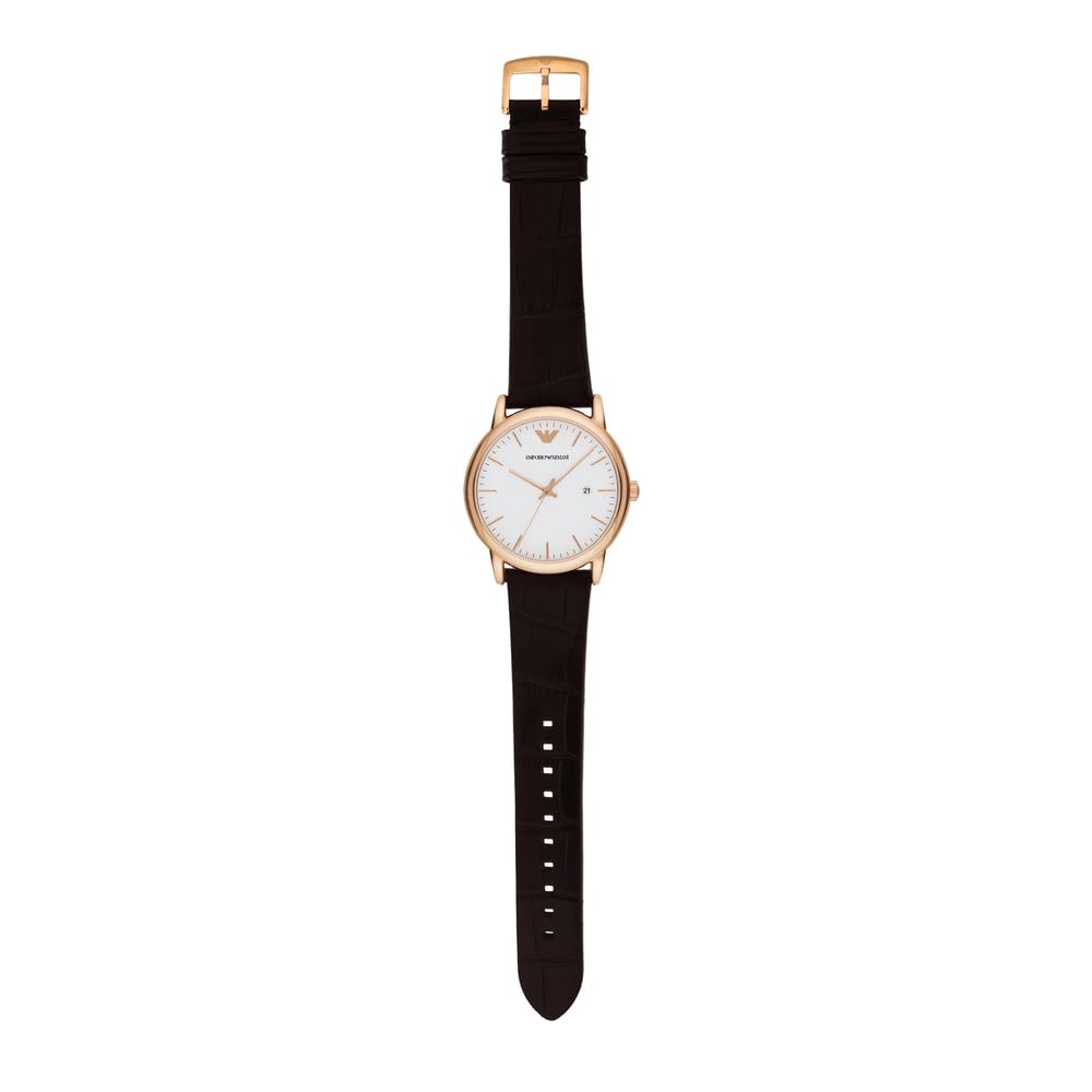 Emporio Armani Men's Classic Three-Hand Leather Strap Watch - Water Resistant Dress Watch for Business, Formal & Casual Wear