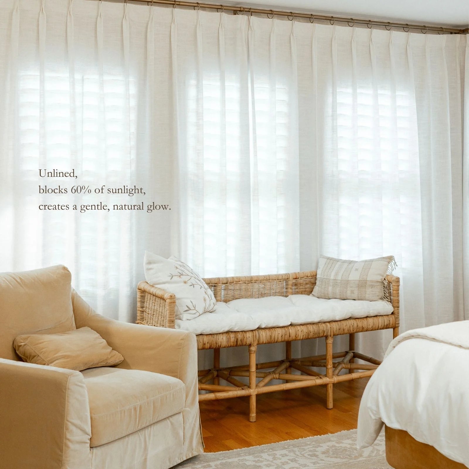 Linen Curtains Unlined Ivory White - Light Filtering Window Drapes for Living Room & Bedroom
