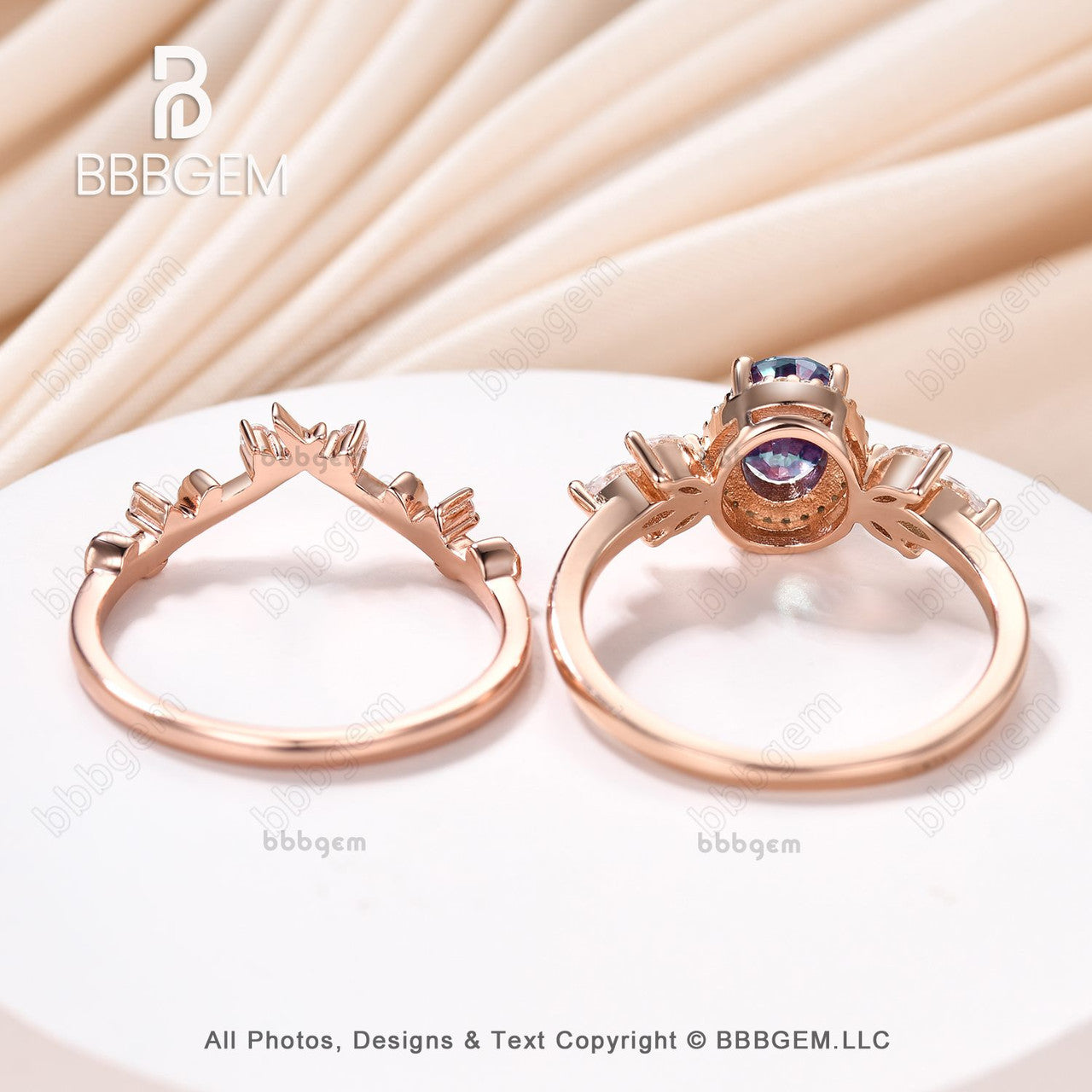 Exquisite Oval Halo Alexandrite & Marquise Moissanite Engagement Ring Set with Leaf Side Stones | Perfect for Proposals, Anniversaries & Special Occasions